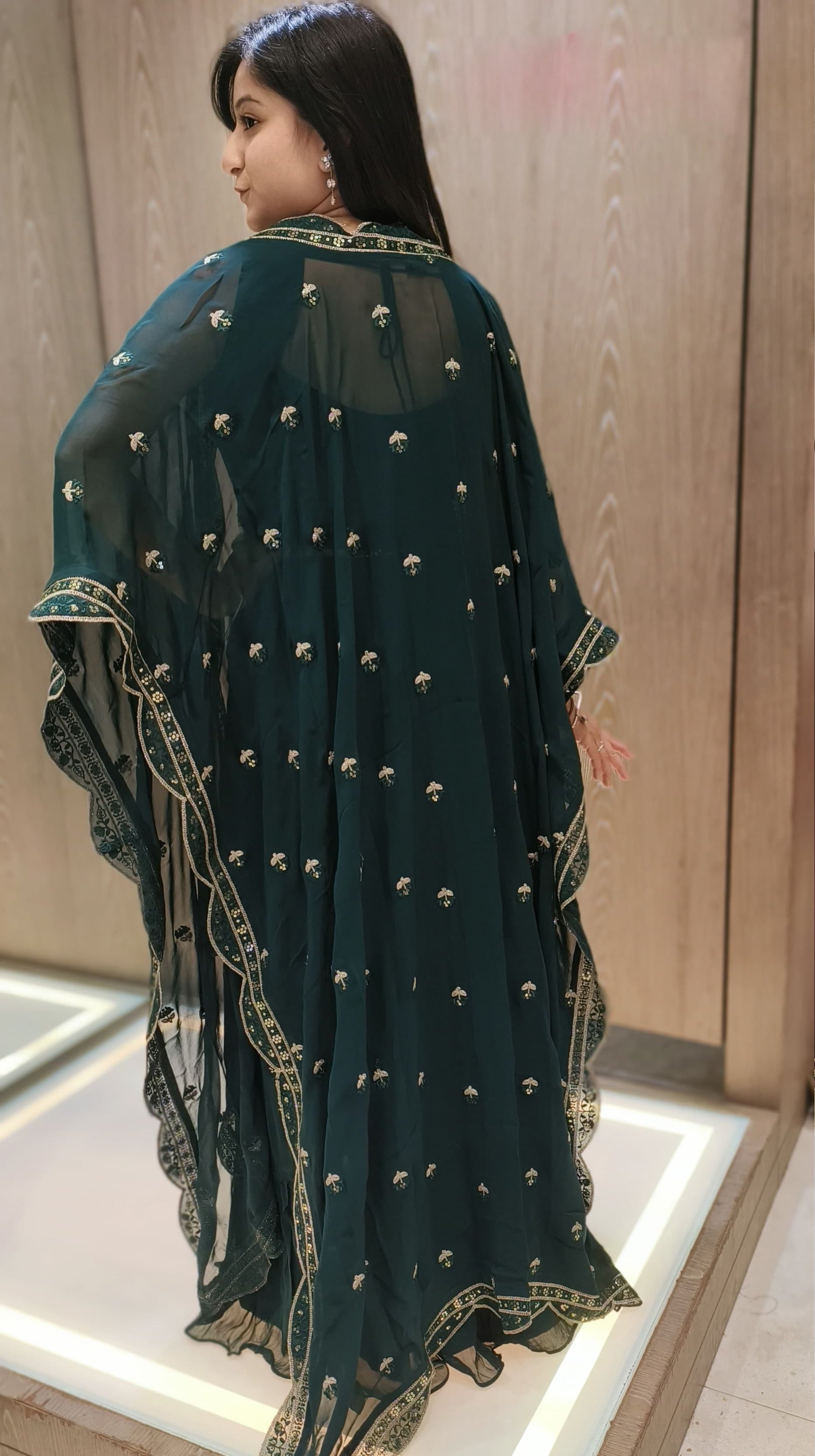 Teal Blue Color Georgette Zari Work Palazzo With Shrug