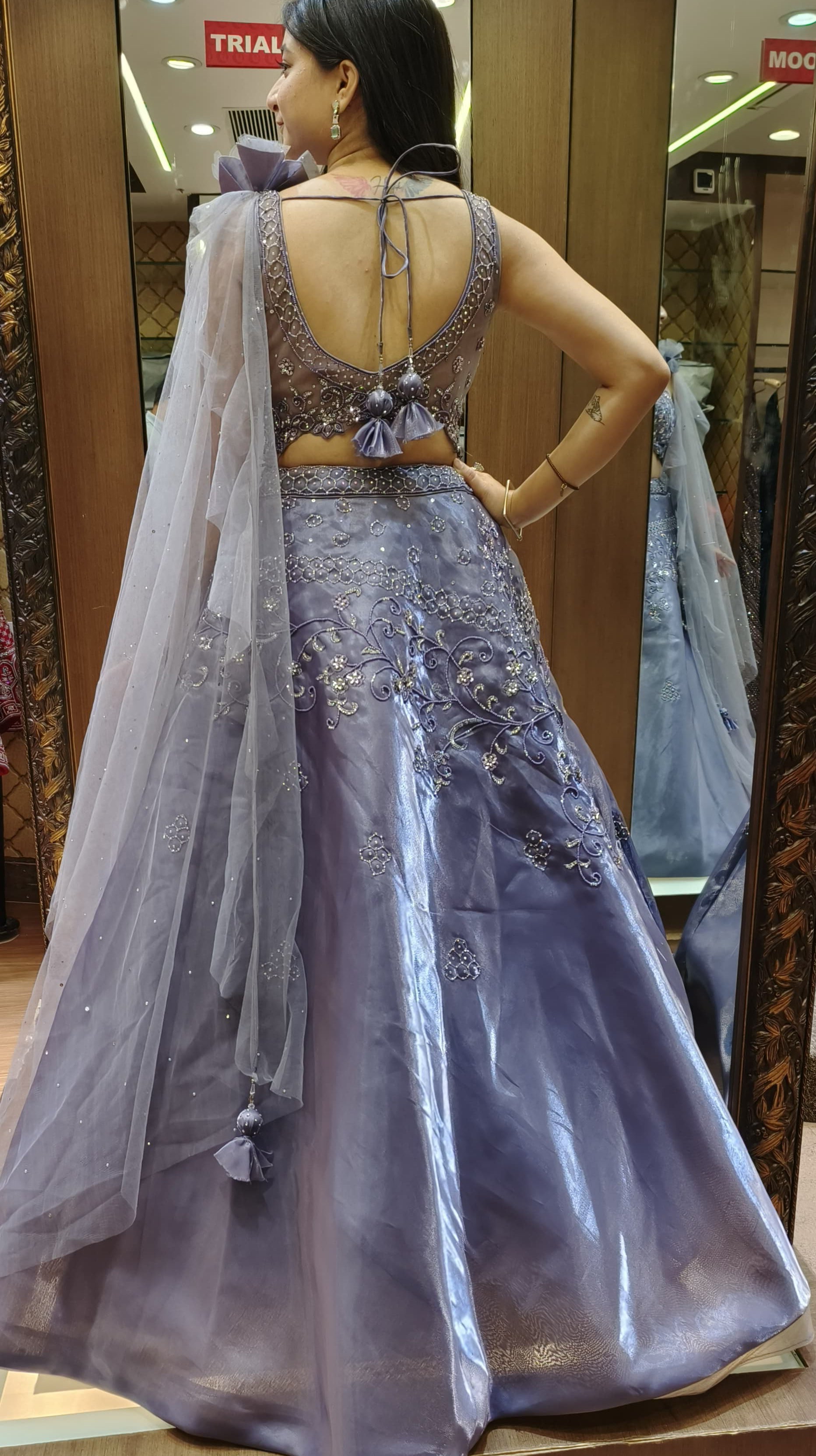 Designer Grey Color Organza Hand Work Lehenga Choli