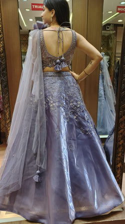 Designer Grey Color Organza Hand Work Lehenga Choli