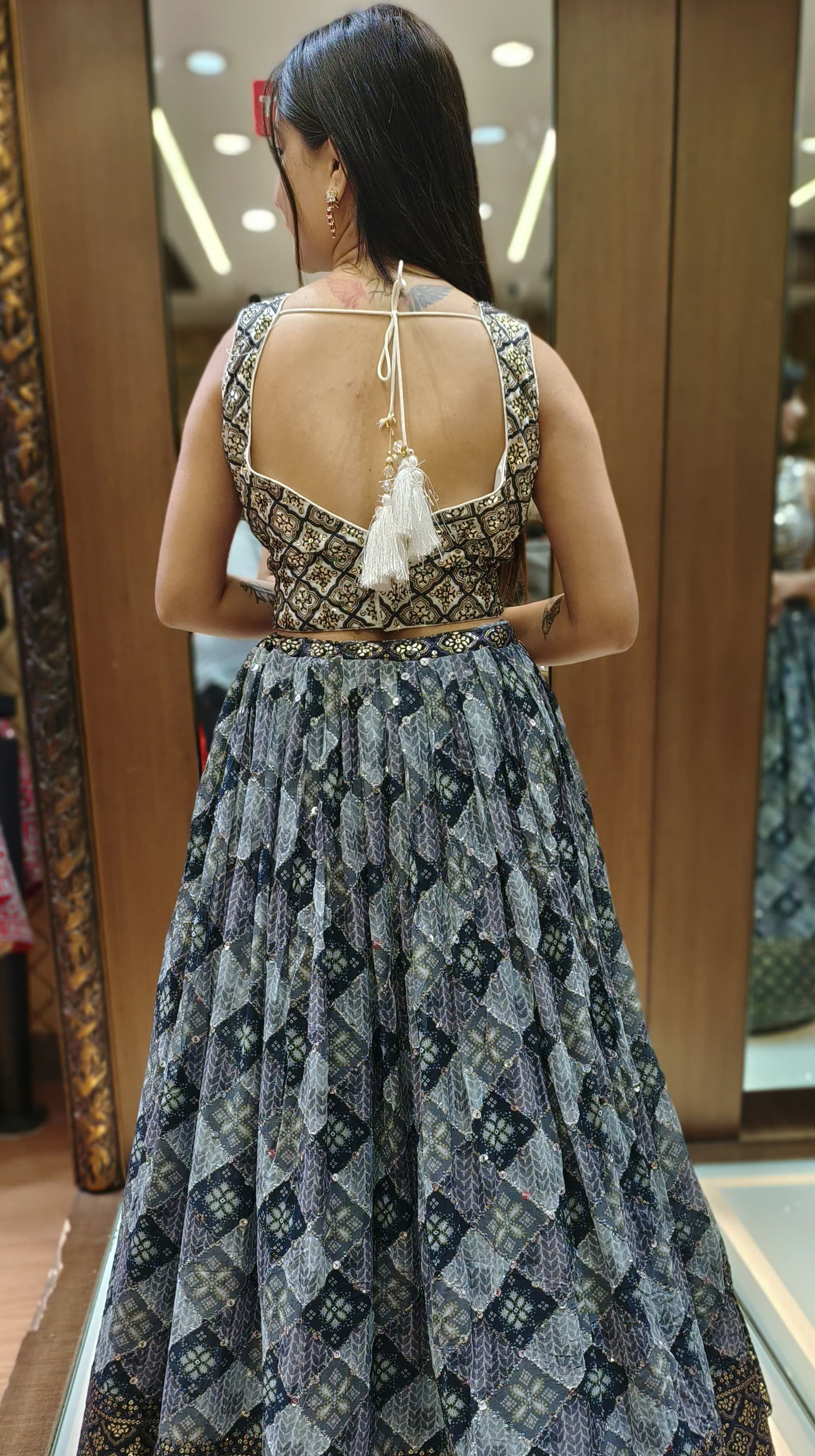 Grey Color Printed Silk Readymade Lehenga Choli