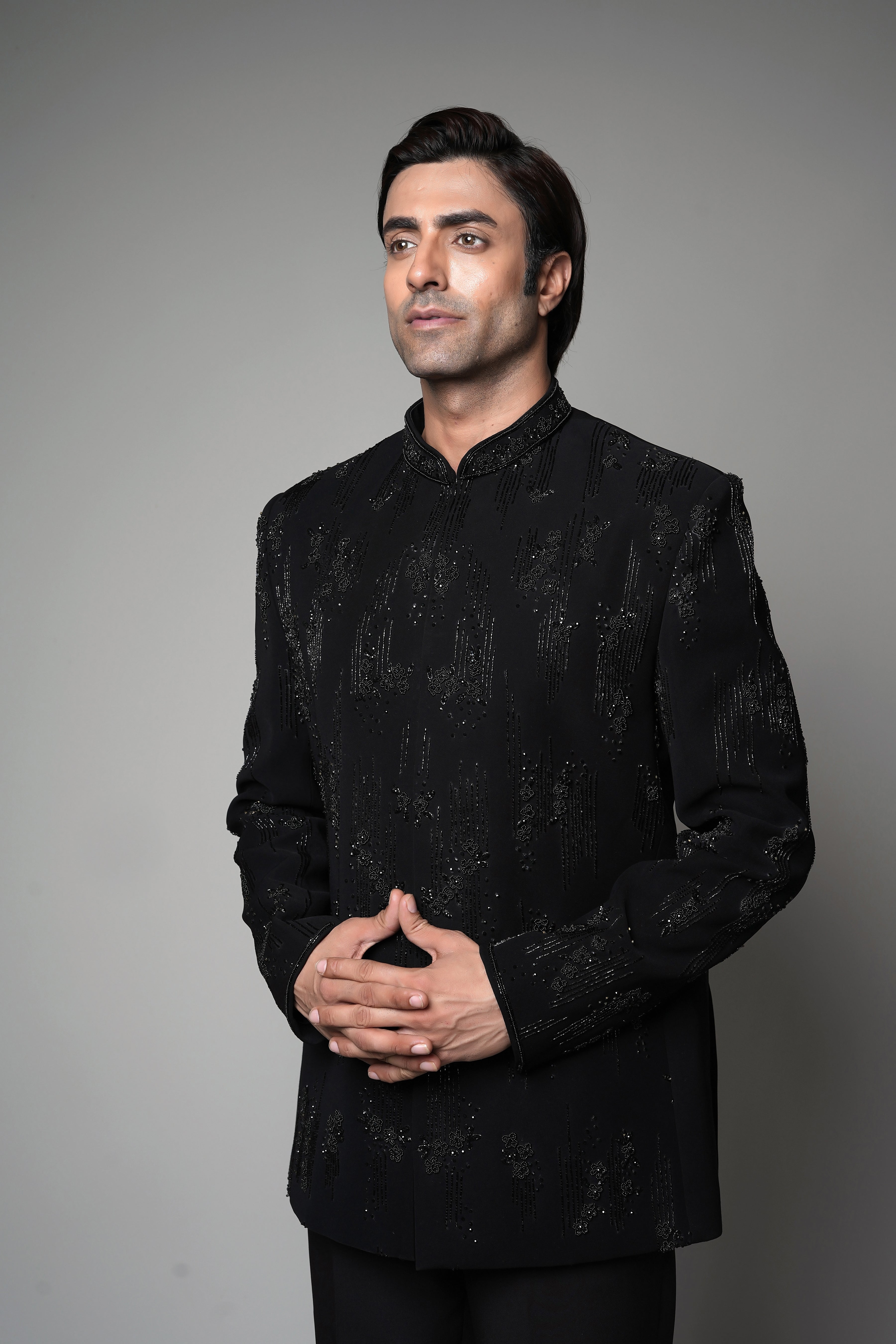Black Hand-Embroidered Bandhgala Suit
