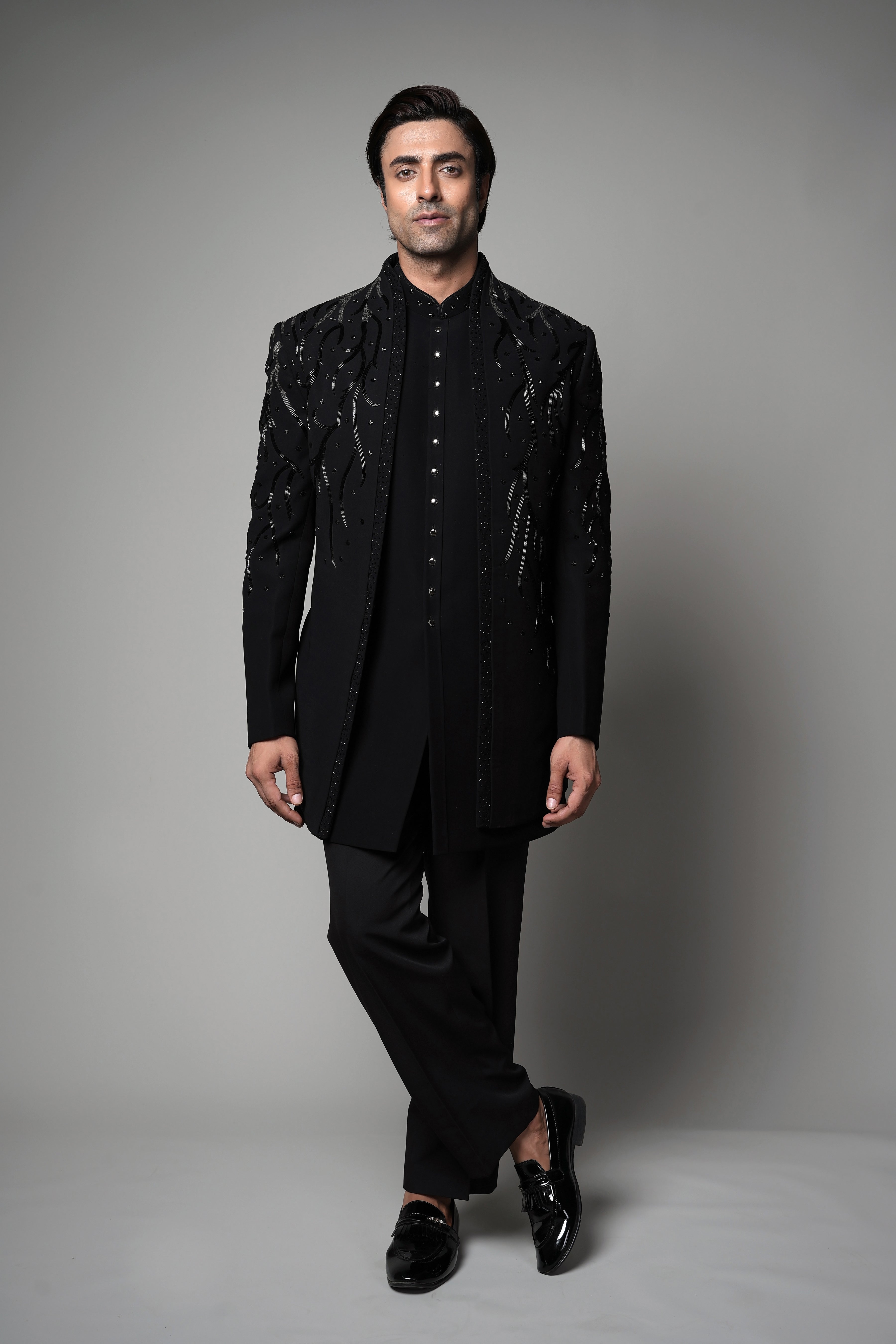 Black Embellished Designer open Indo western