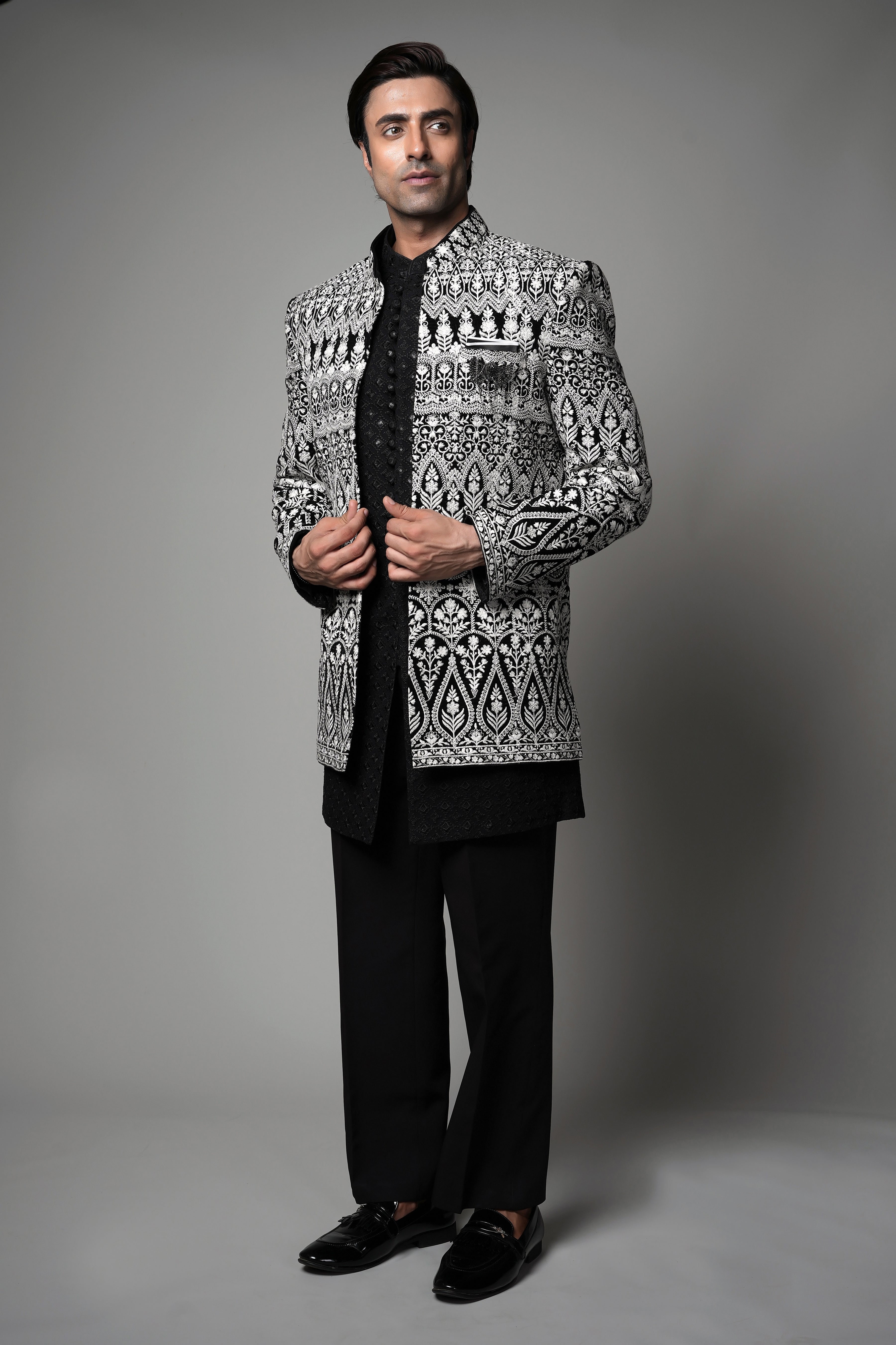 Black & Silver Embroidered open Indo western