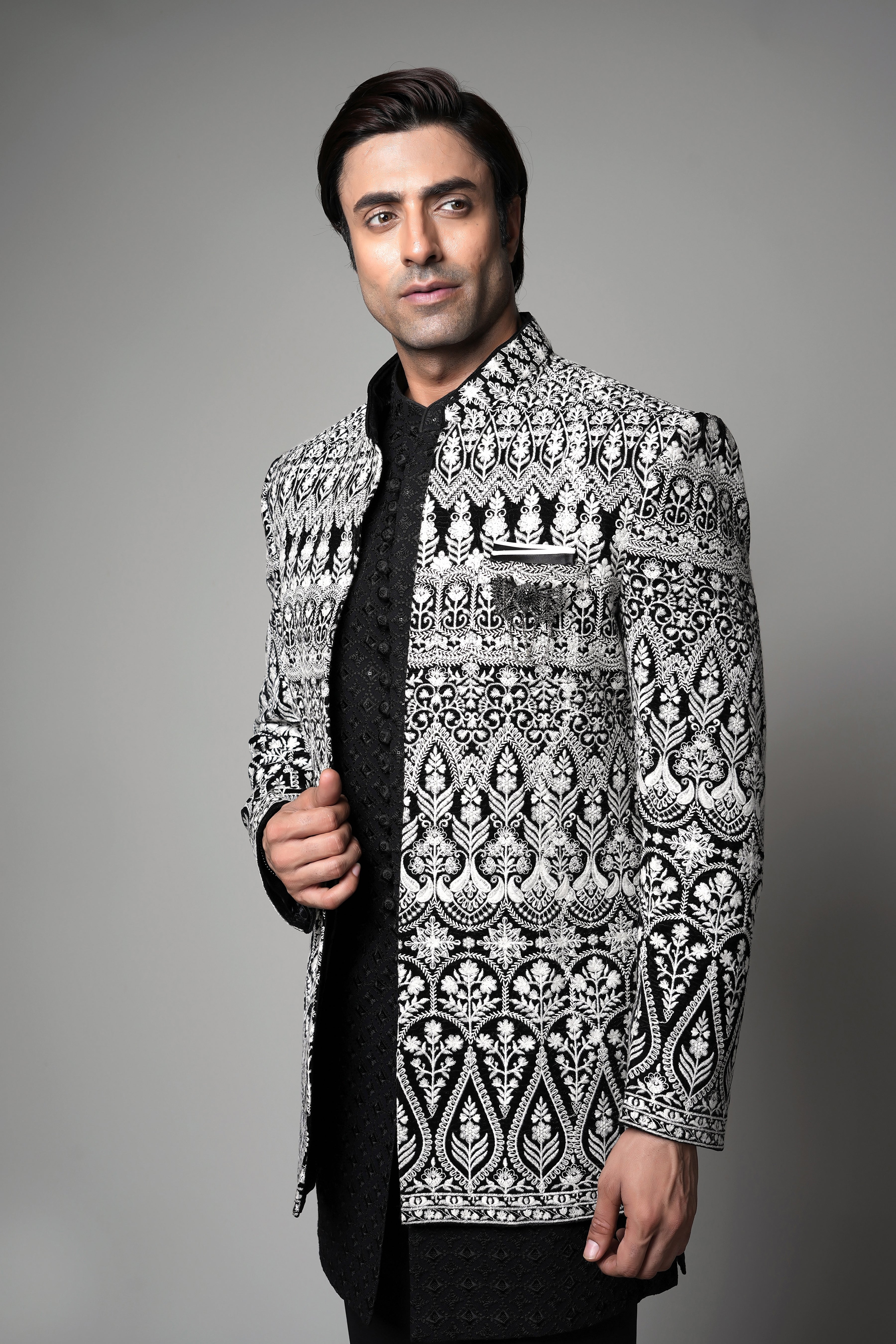 Black & Silver Embroidered open Indo western