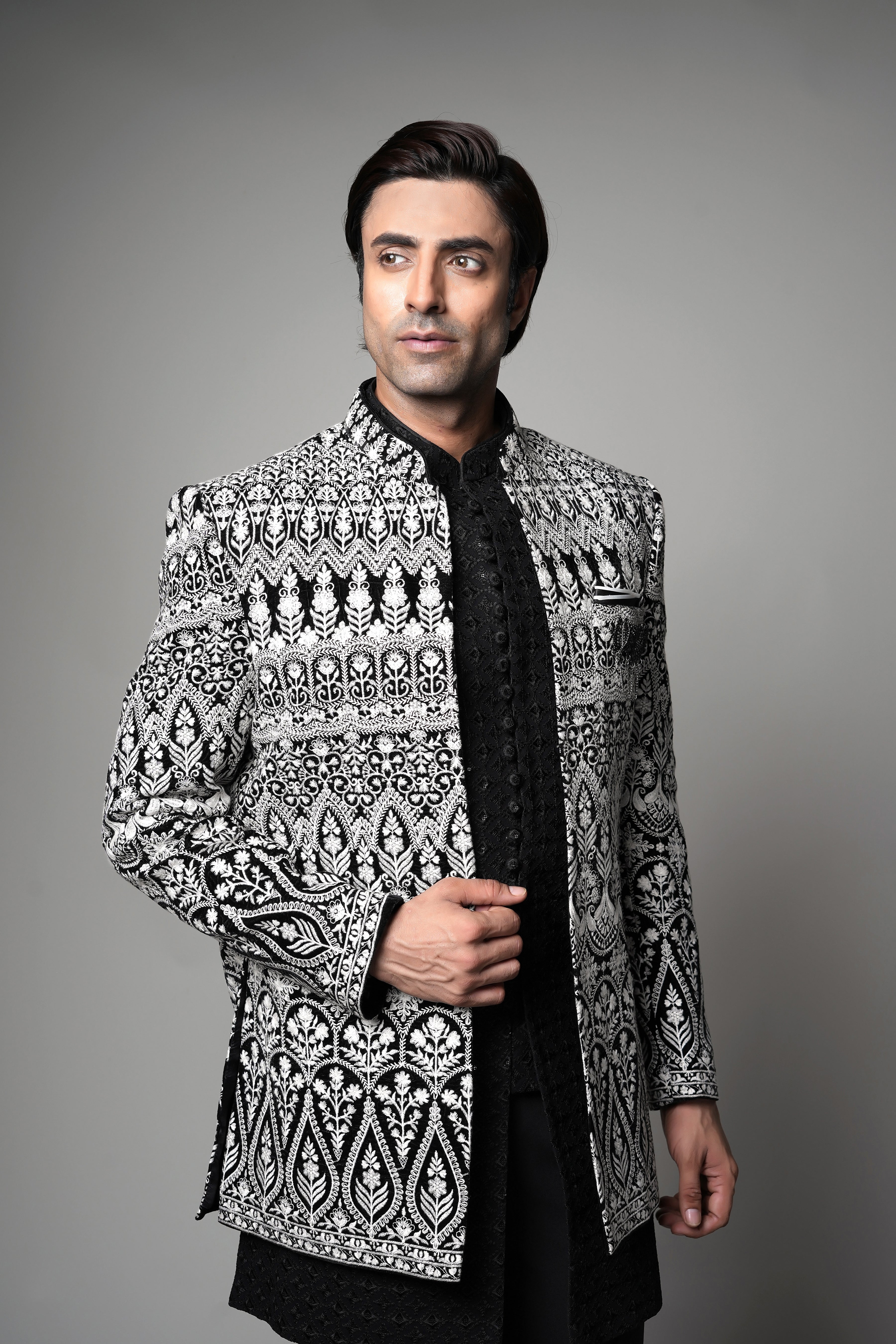 Black & Silver Embroidered open Indo western