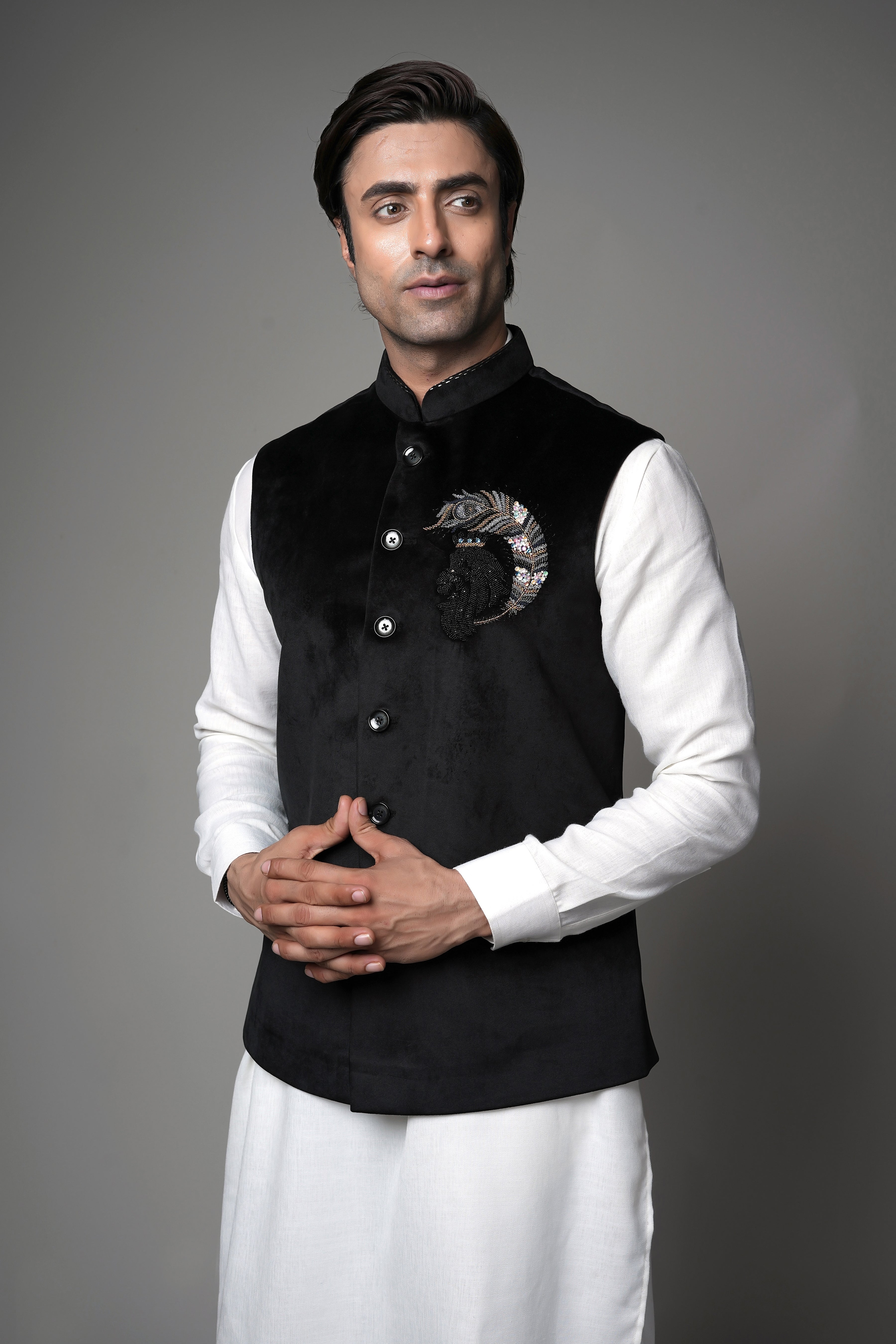 Black Velvet Embroidered waist coat set