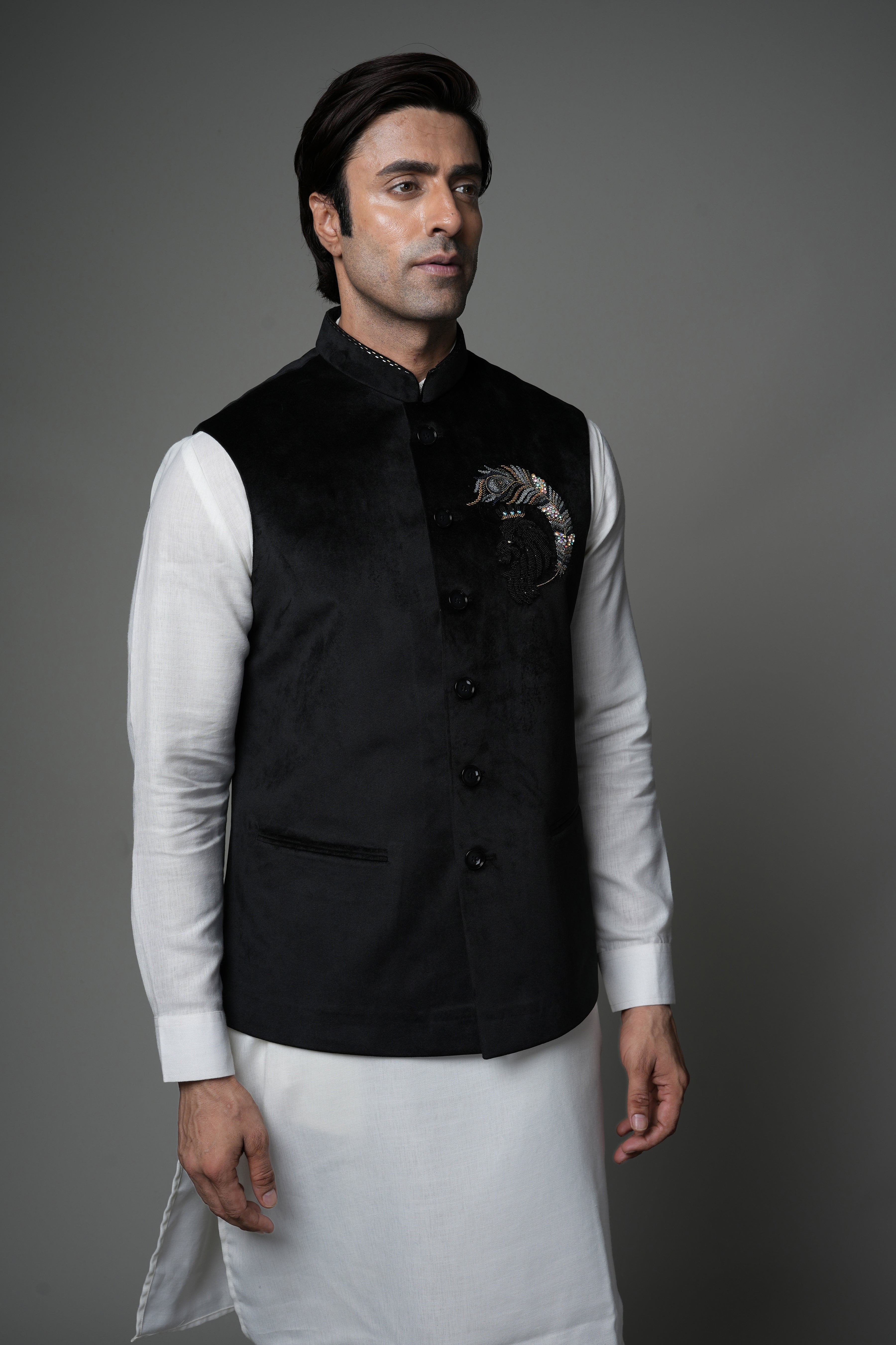 Black Velvet Embroidered waist coat set