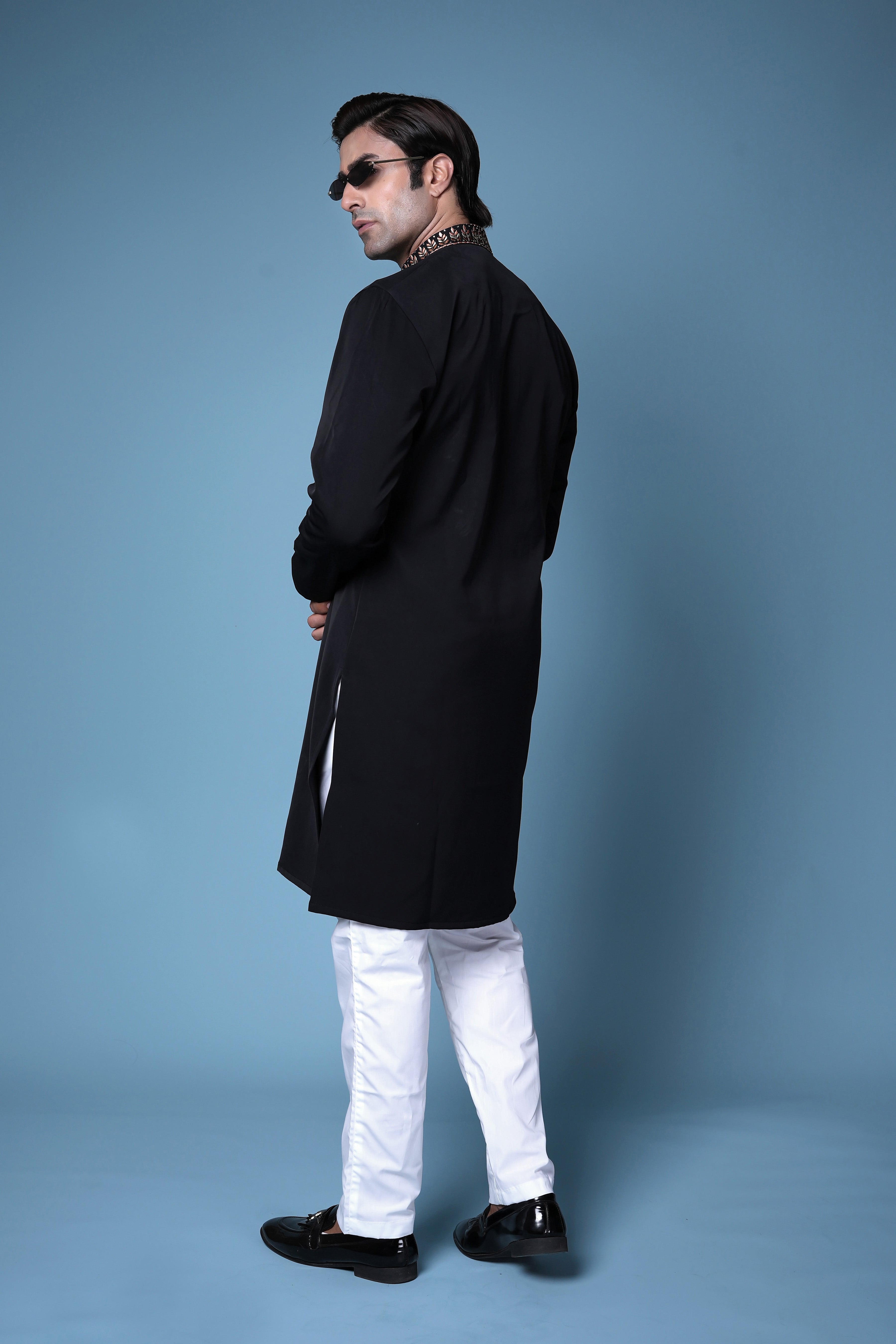 Black Regal Embroidered Silk Kurta Set