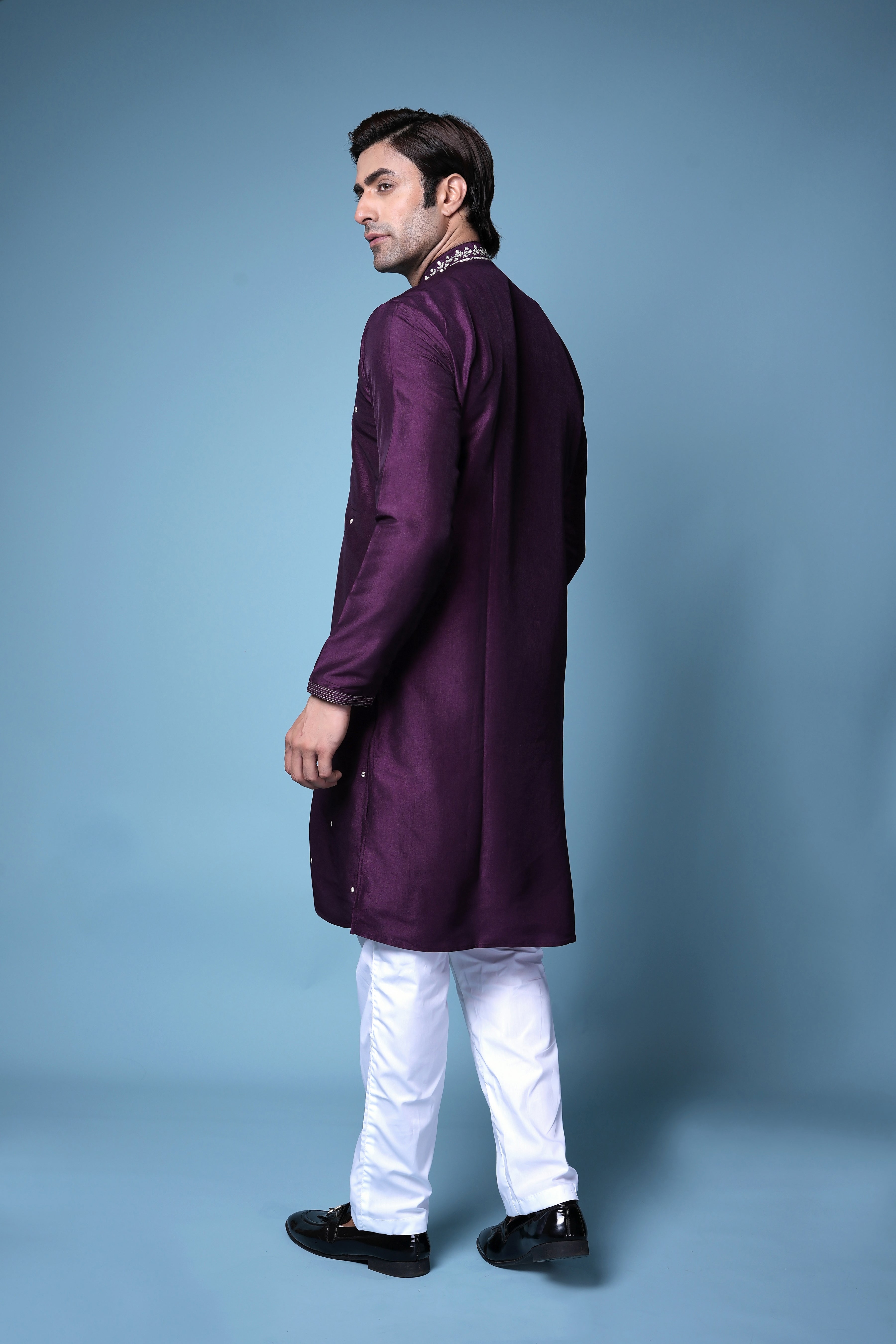 Royal Plum Embroidered Silk Kurta Set