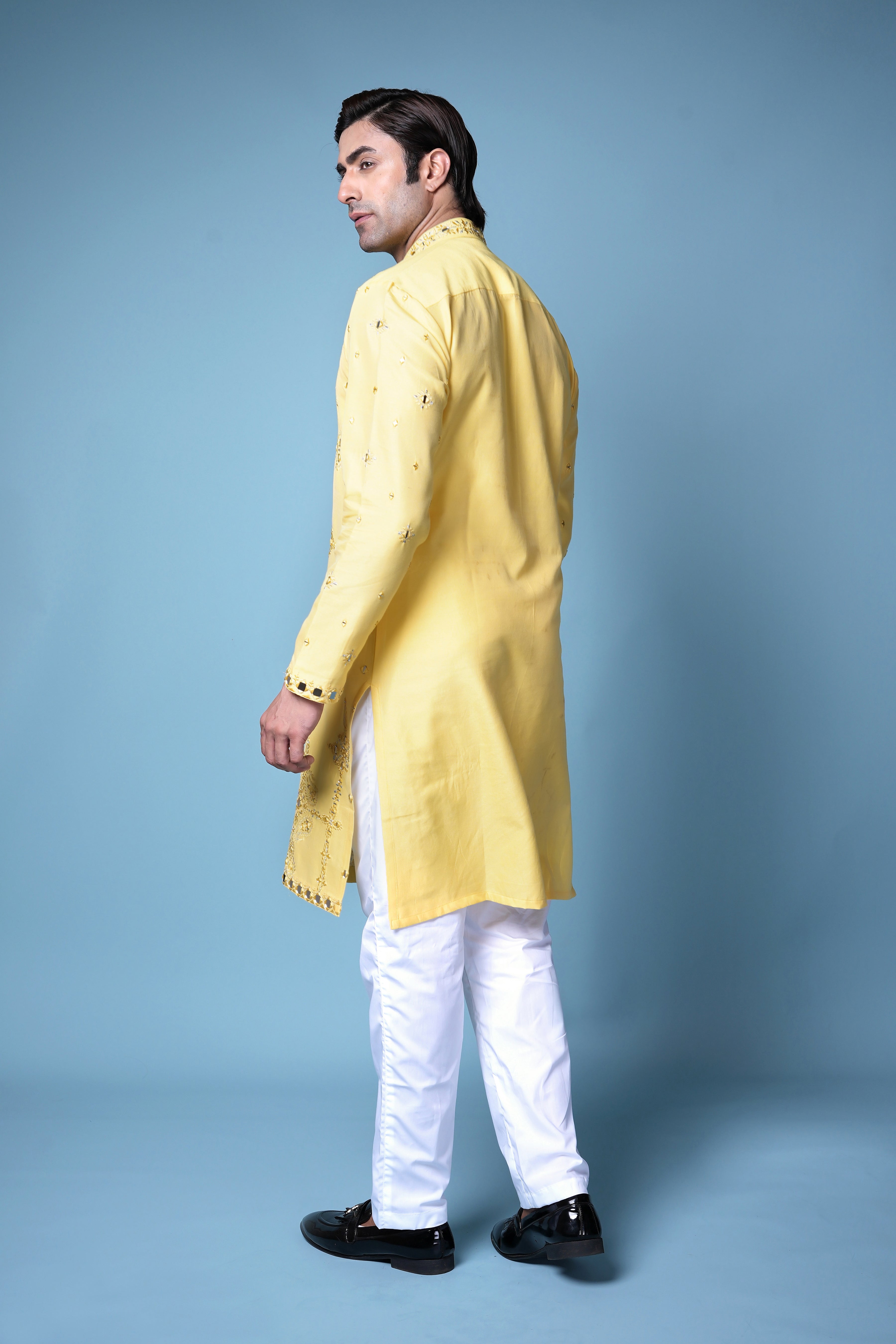 Sunshine Yellow Mirror Work Silk Kurta Set