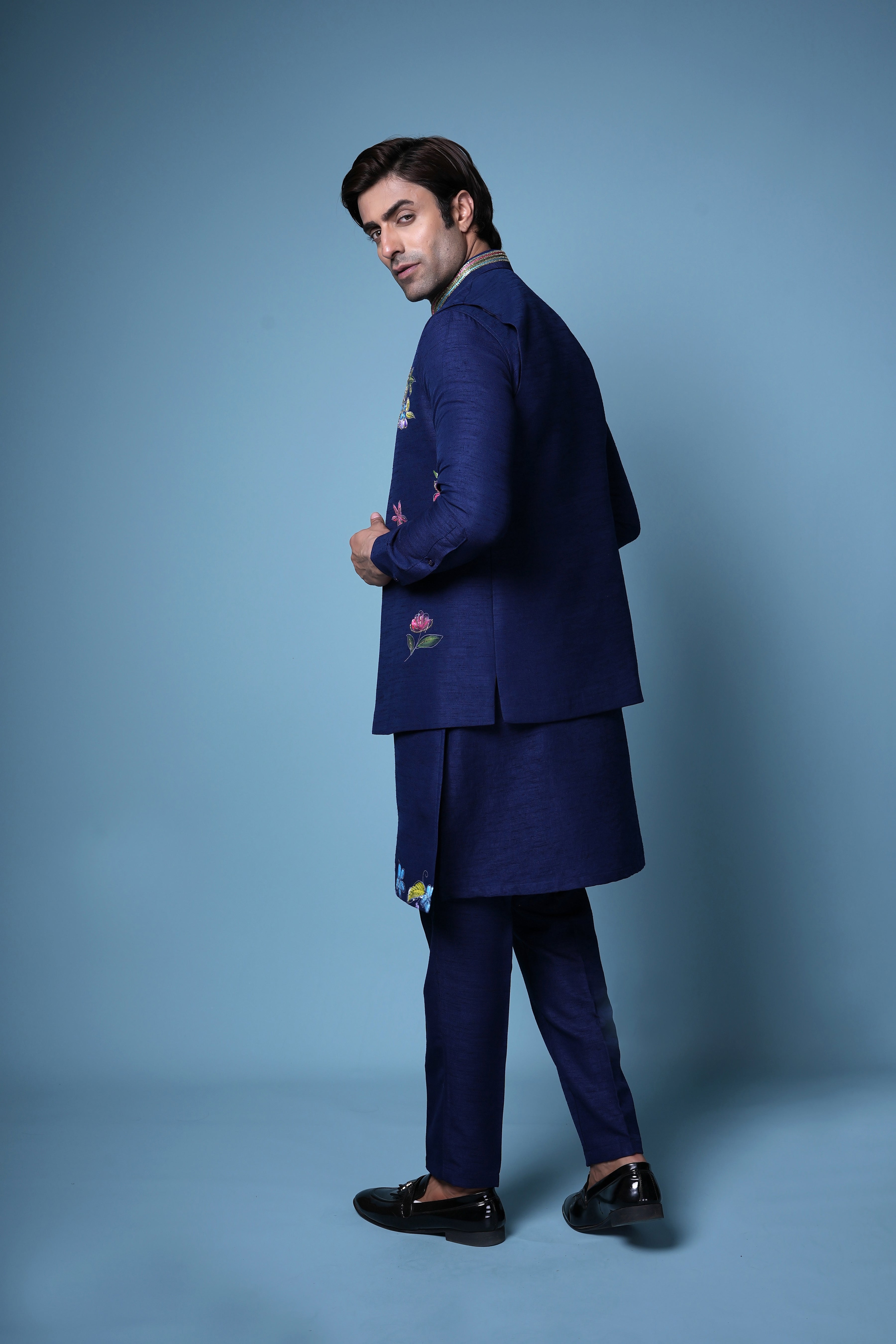 Midnight Blue Floral Embroidered Kurta Set