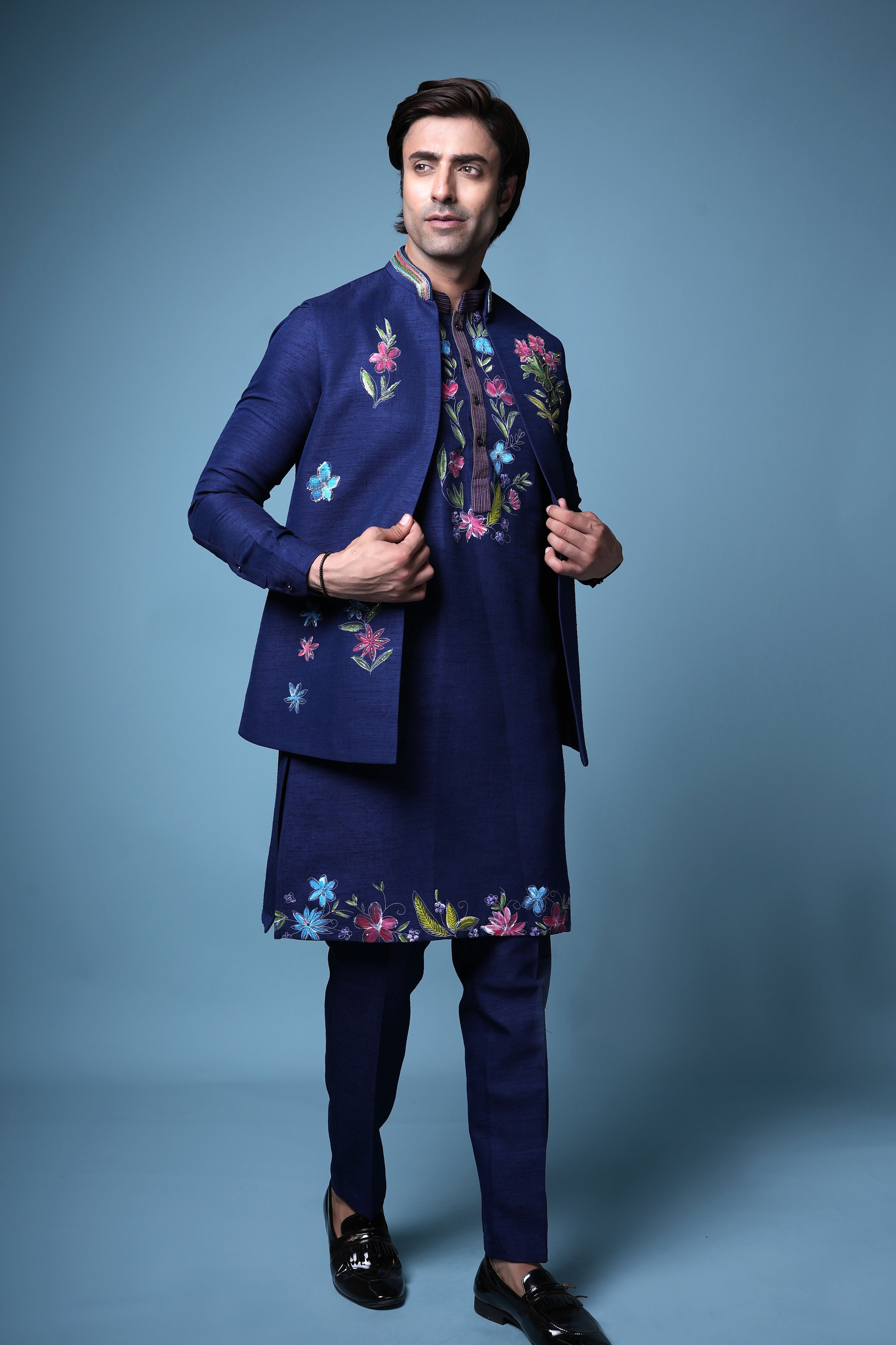 Midnight Blue Floral Embroidered Kurta Set