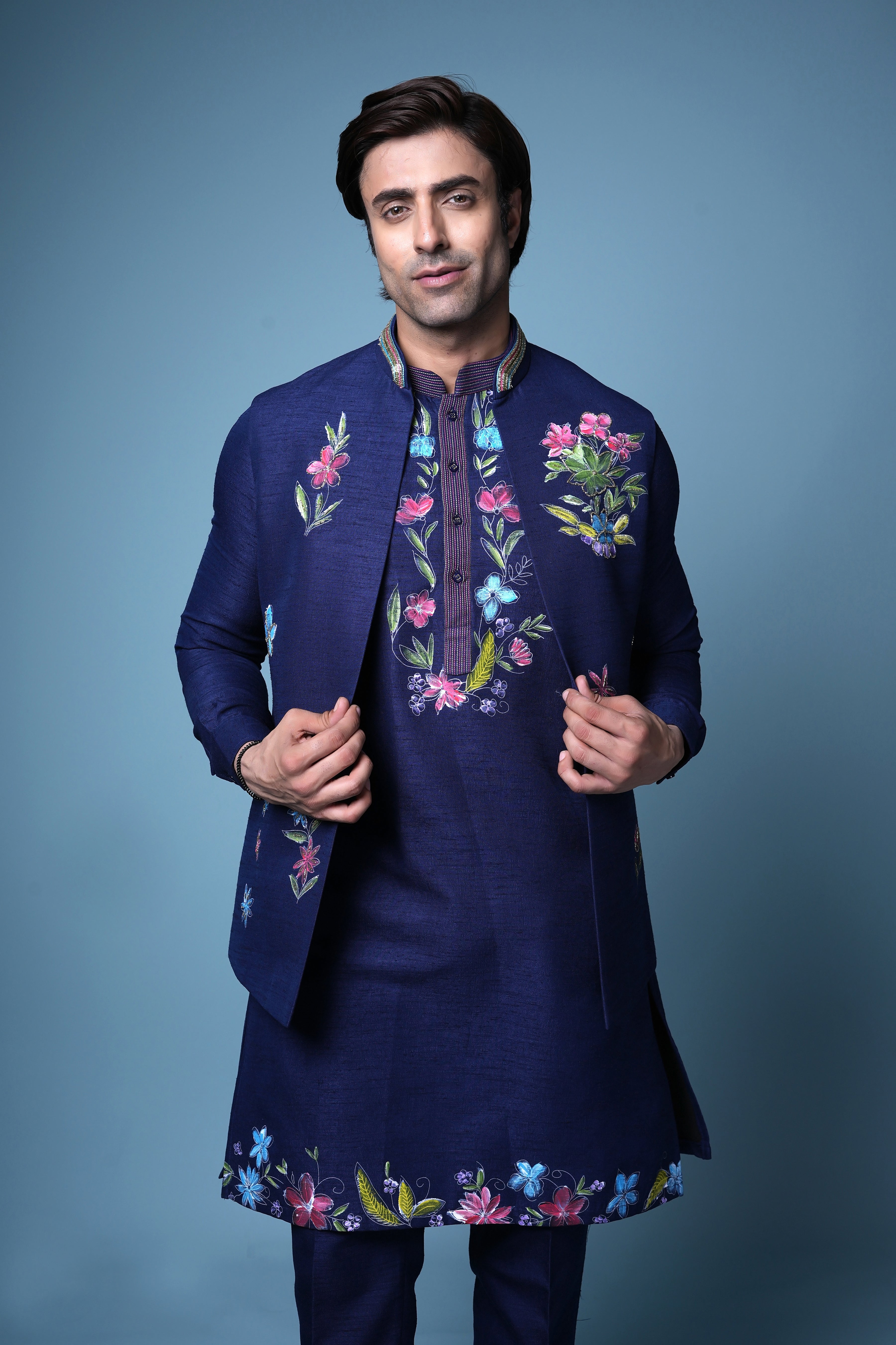 Midnight Blue Floral Embroidered Kurta Set