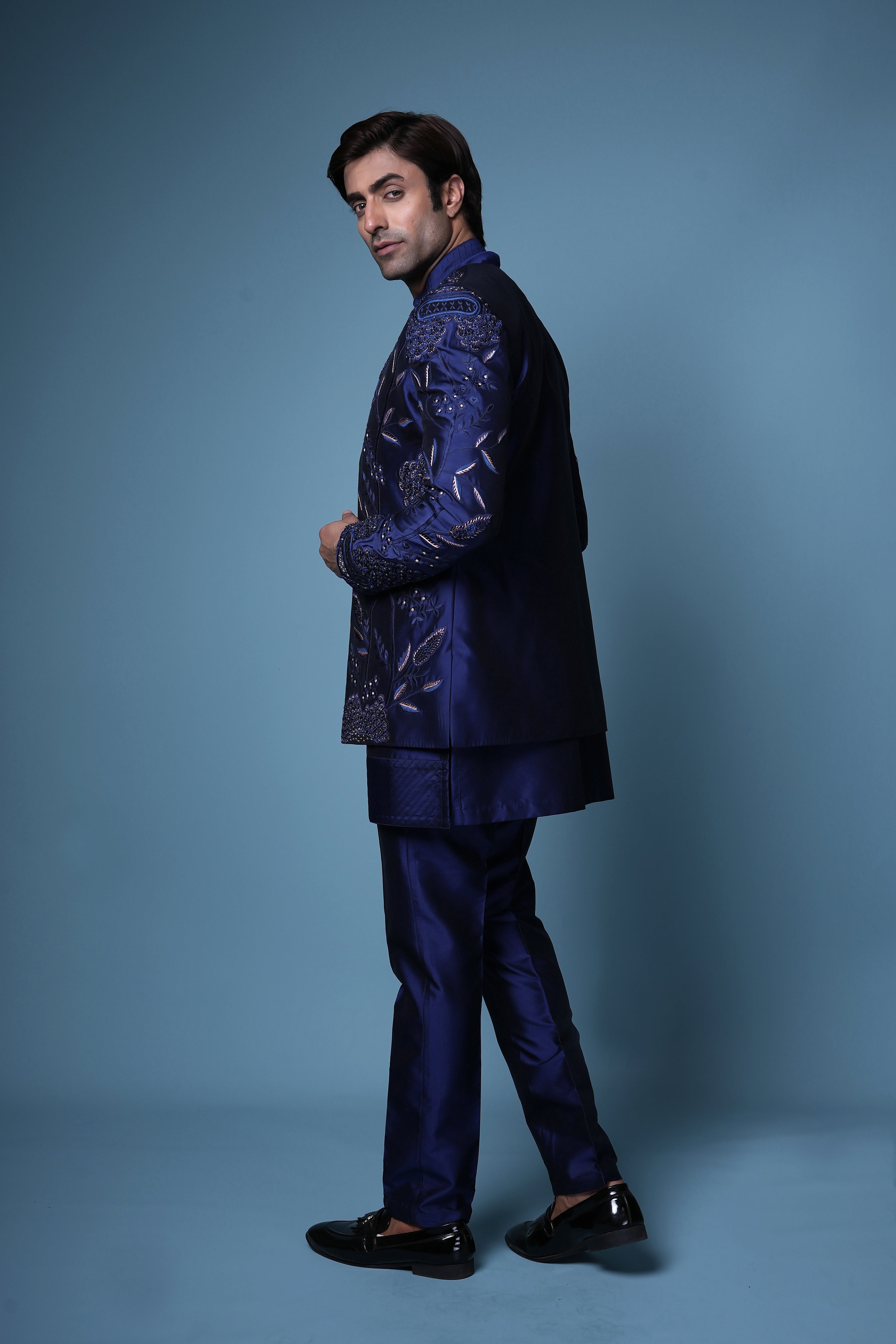 Royal Sapphire Embroidered Bandhgala Kurta Set