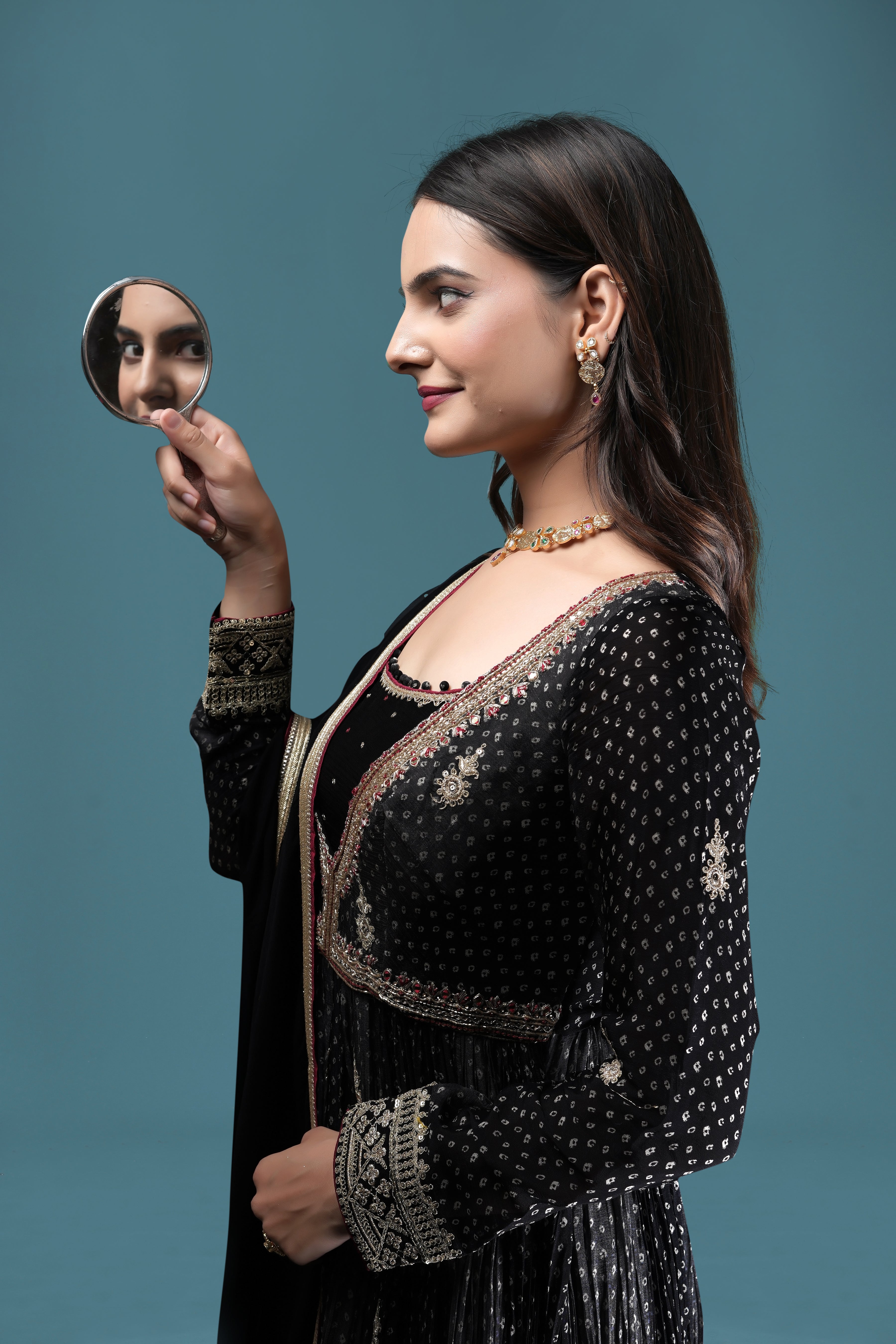 Black Embroidered Georgette Sharara Suit with Dupatta