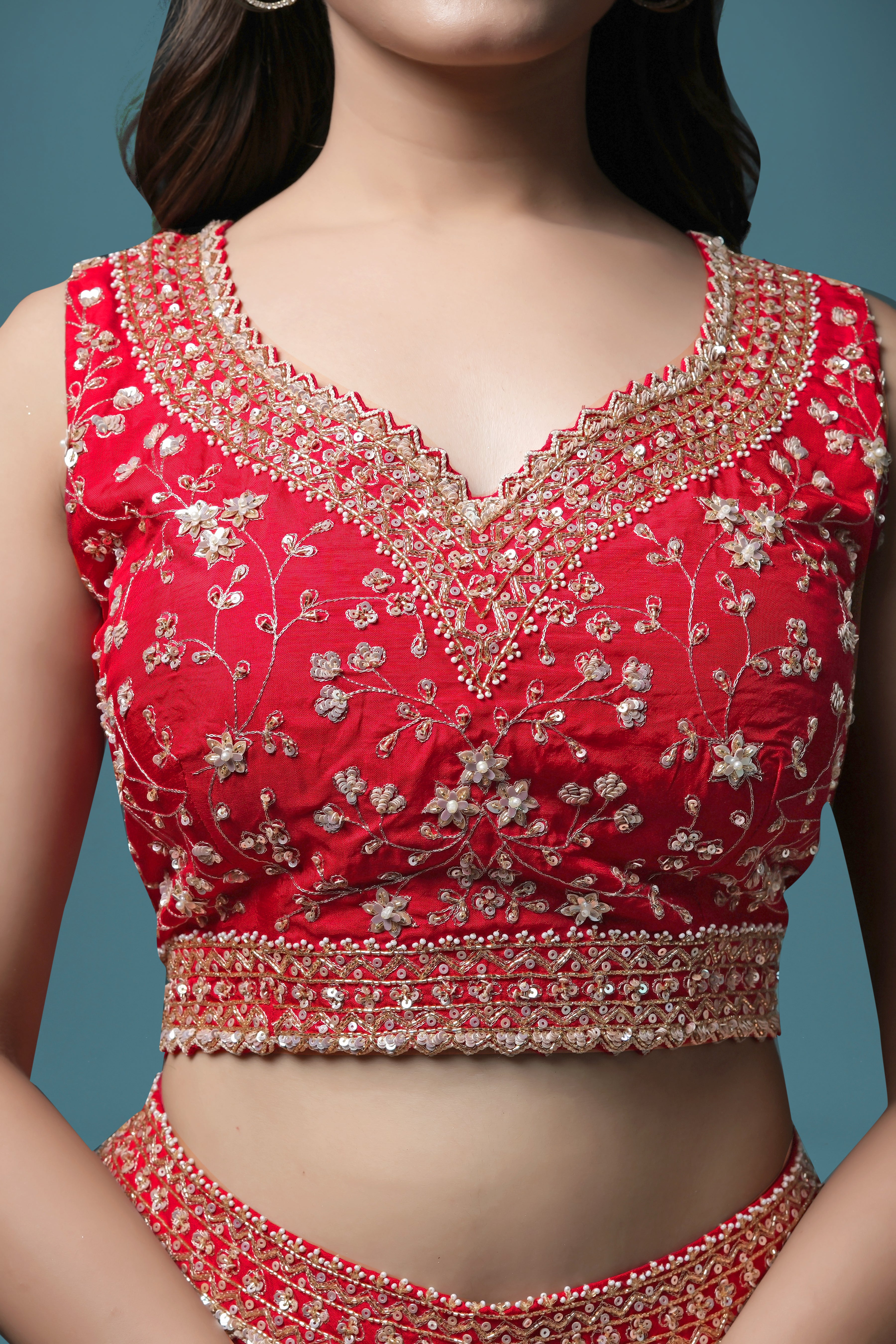 Red Embroidered Indo-Western Drape Set