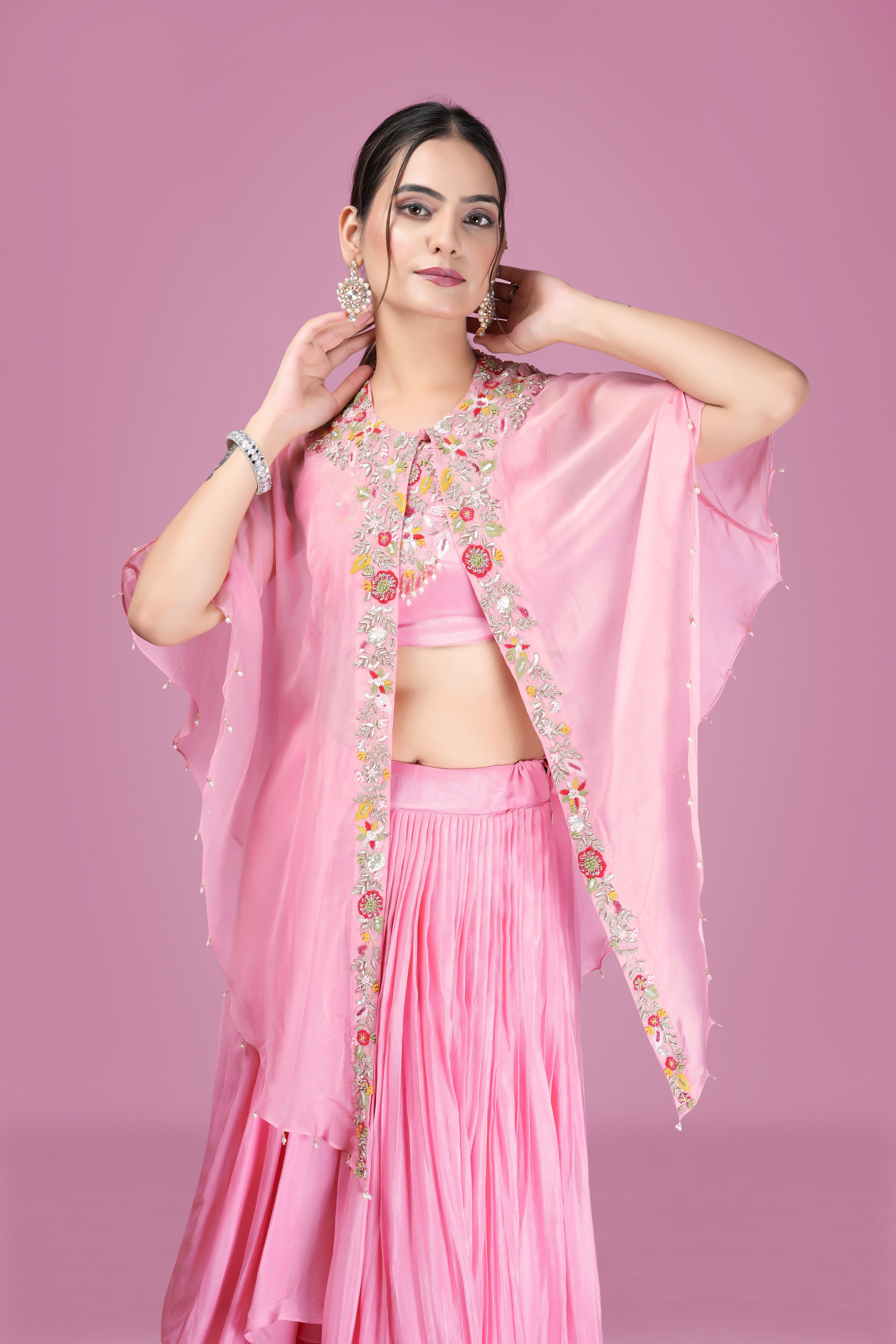 Blush Pink Embroidered Cape Lehenga Set