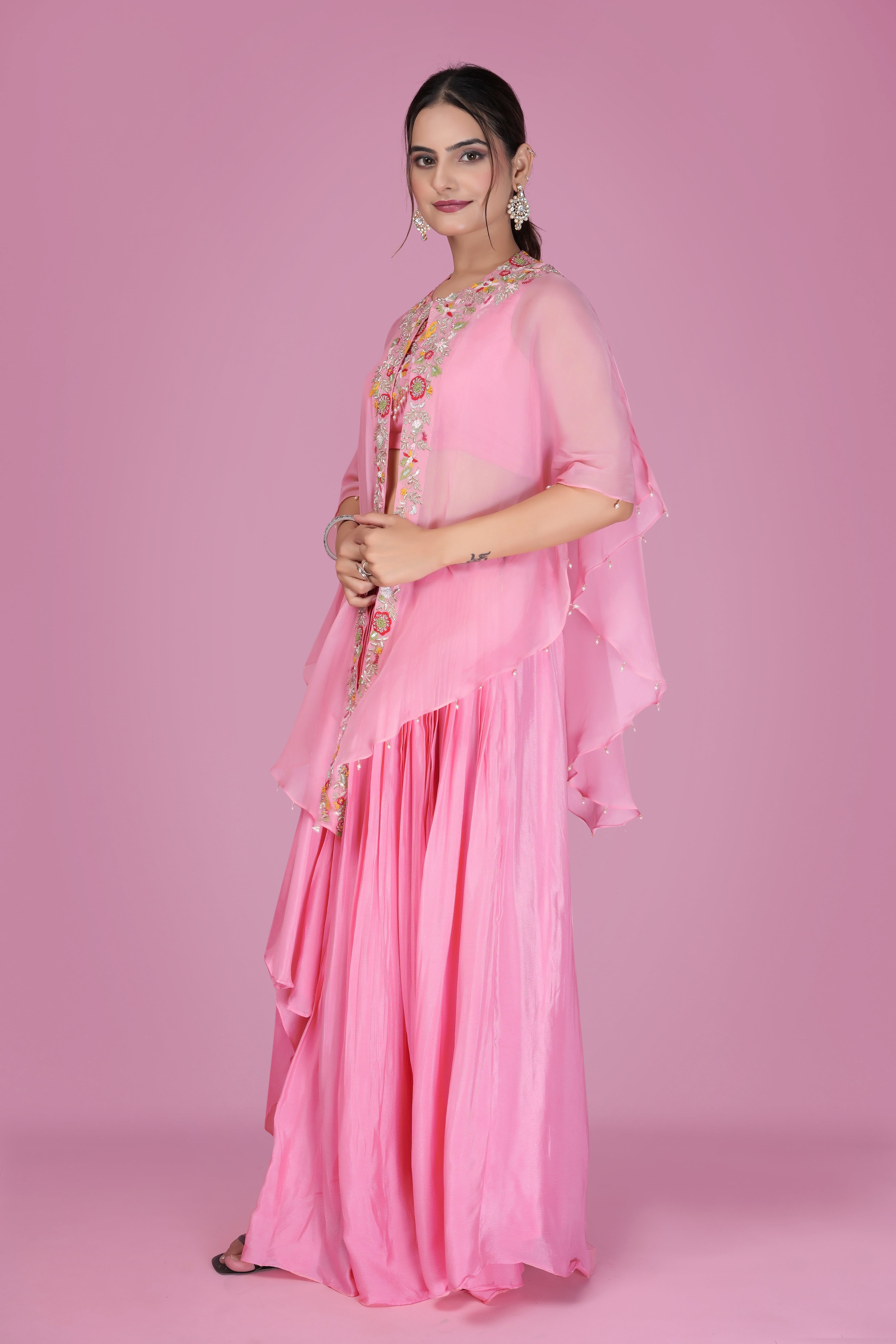 Blush Pink Embroidered Cape Lehenga Set