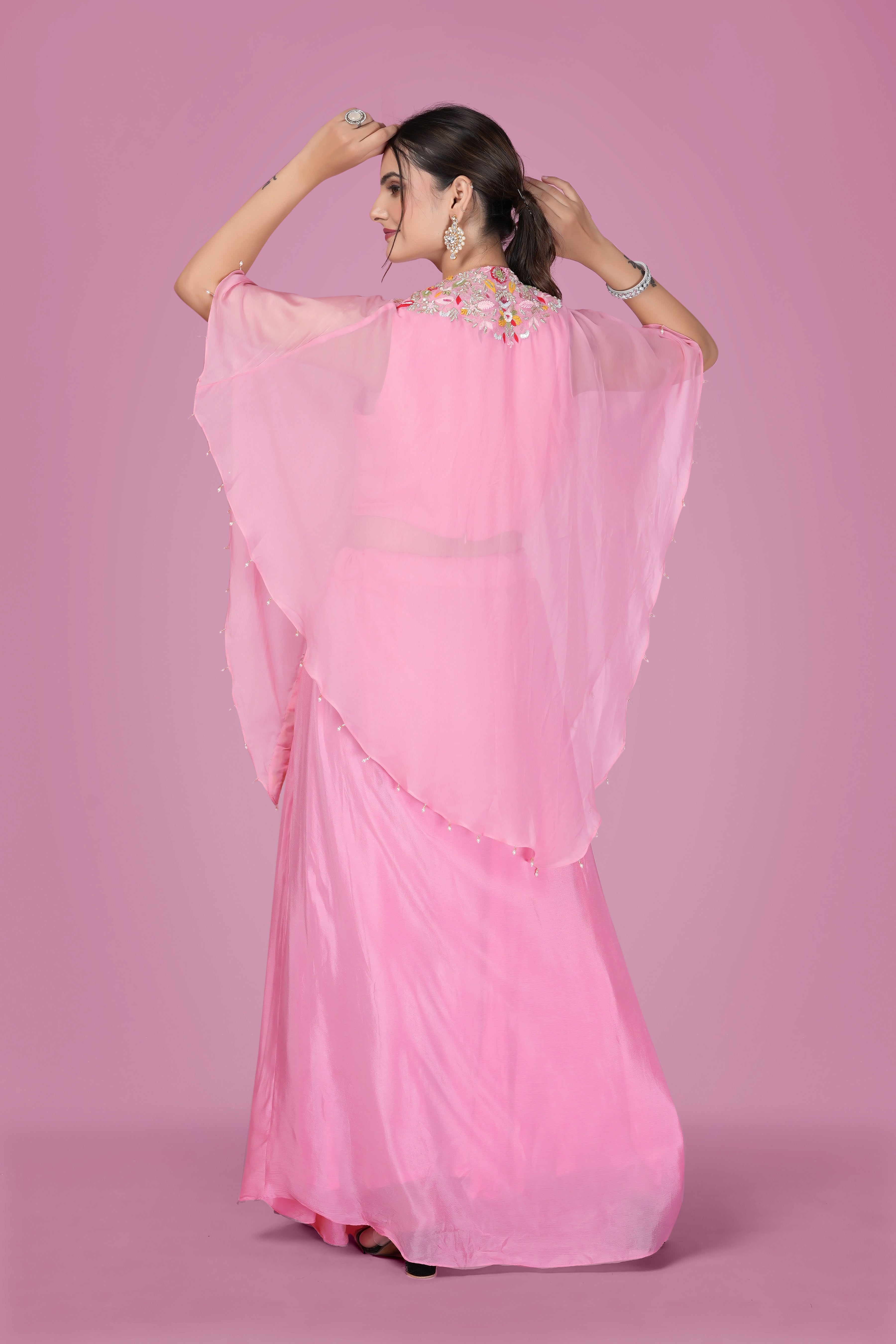 Blush Pink Embroidered Cape Lehenga Set