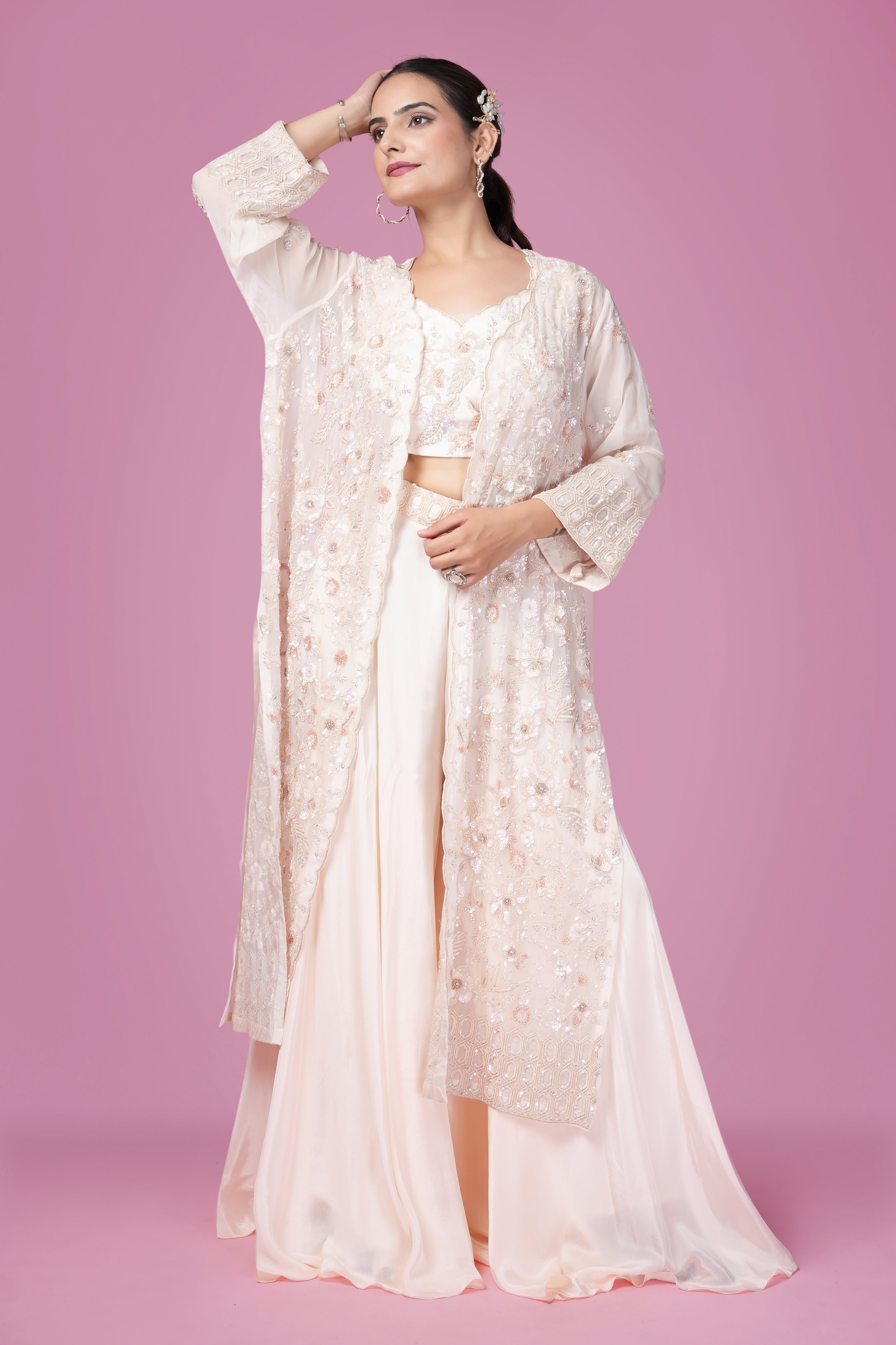 Blush Pink Embroidered Jacket Lehenga Set with Sequin Detailing