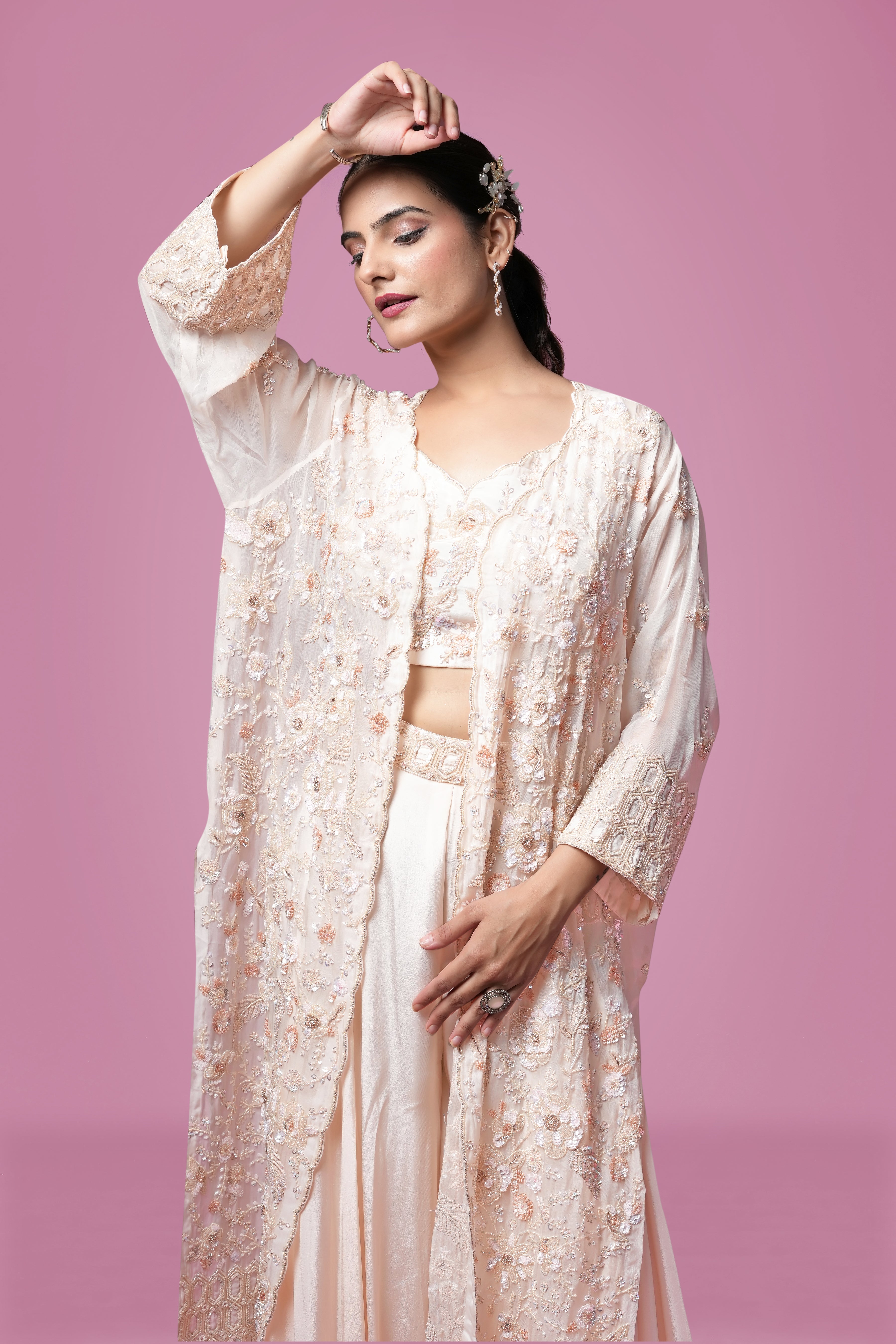 Blush Pink Embroidered Jacket Lehenga Set with Sequin Detailing