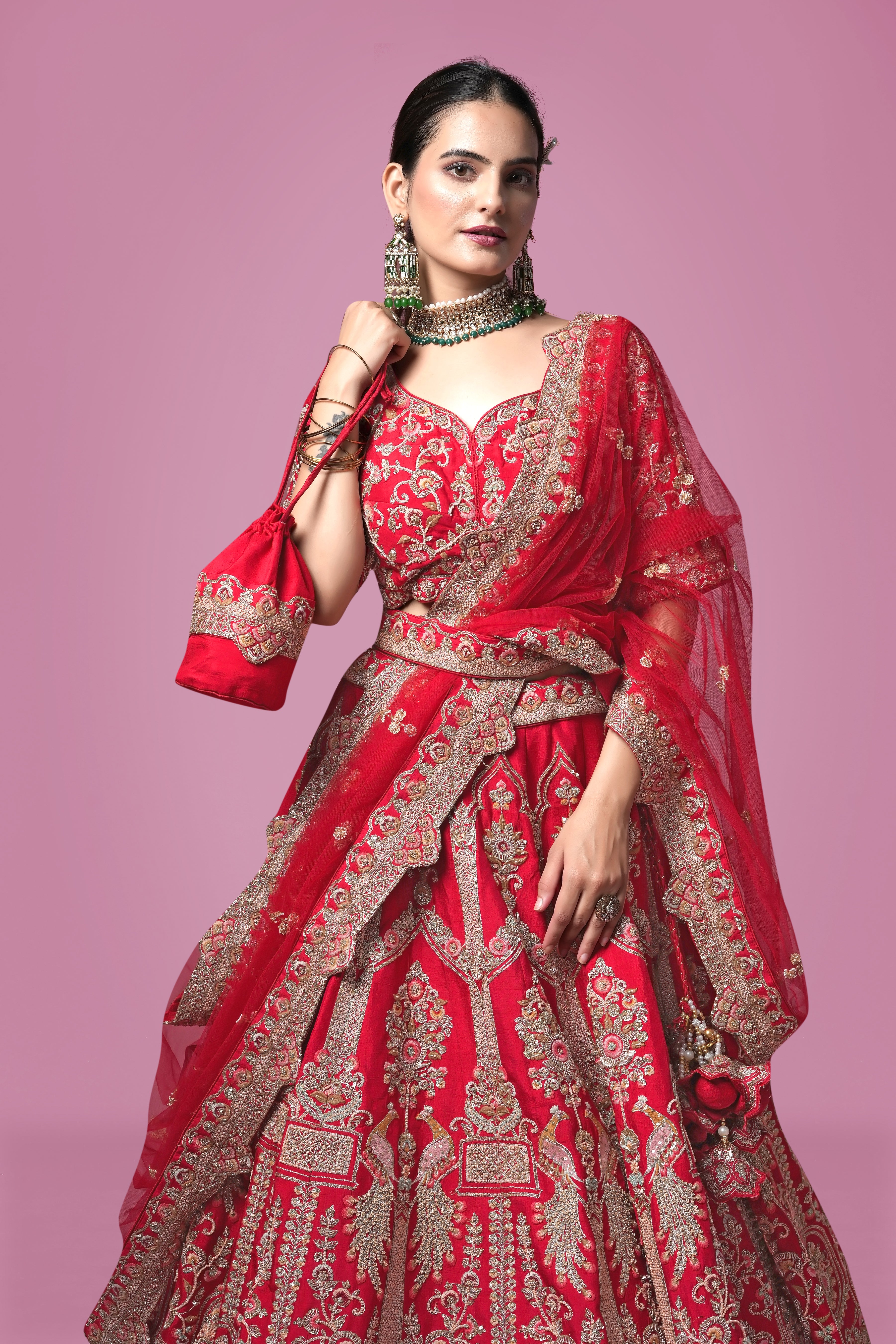Regal Red Zardosi Embroidered Bridal Lehenga Set