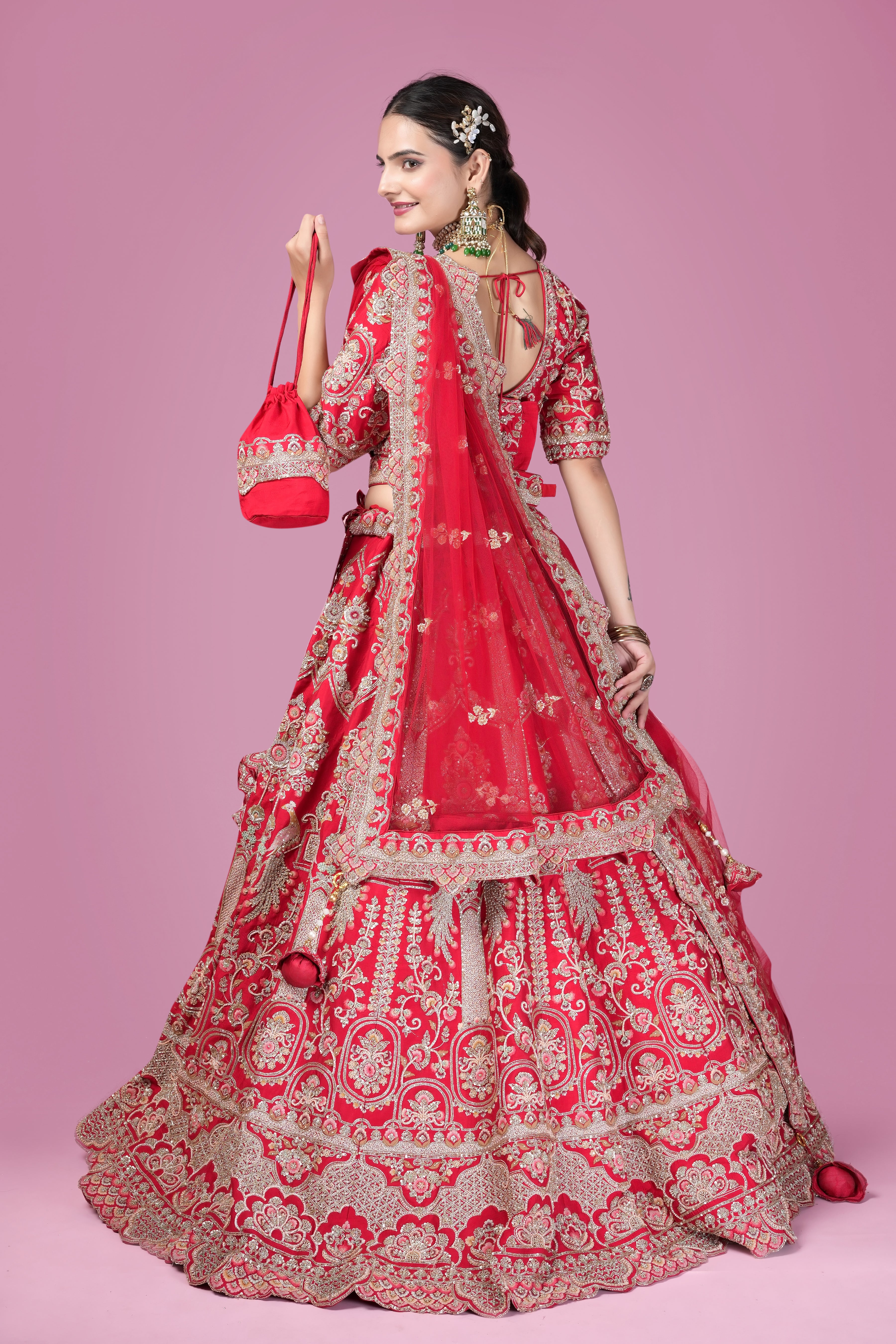 Regal Red Zardosi Embroidered Bridal Lehenga Set