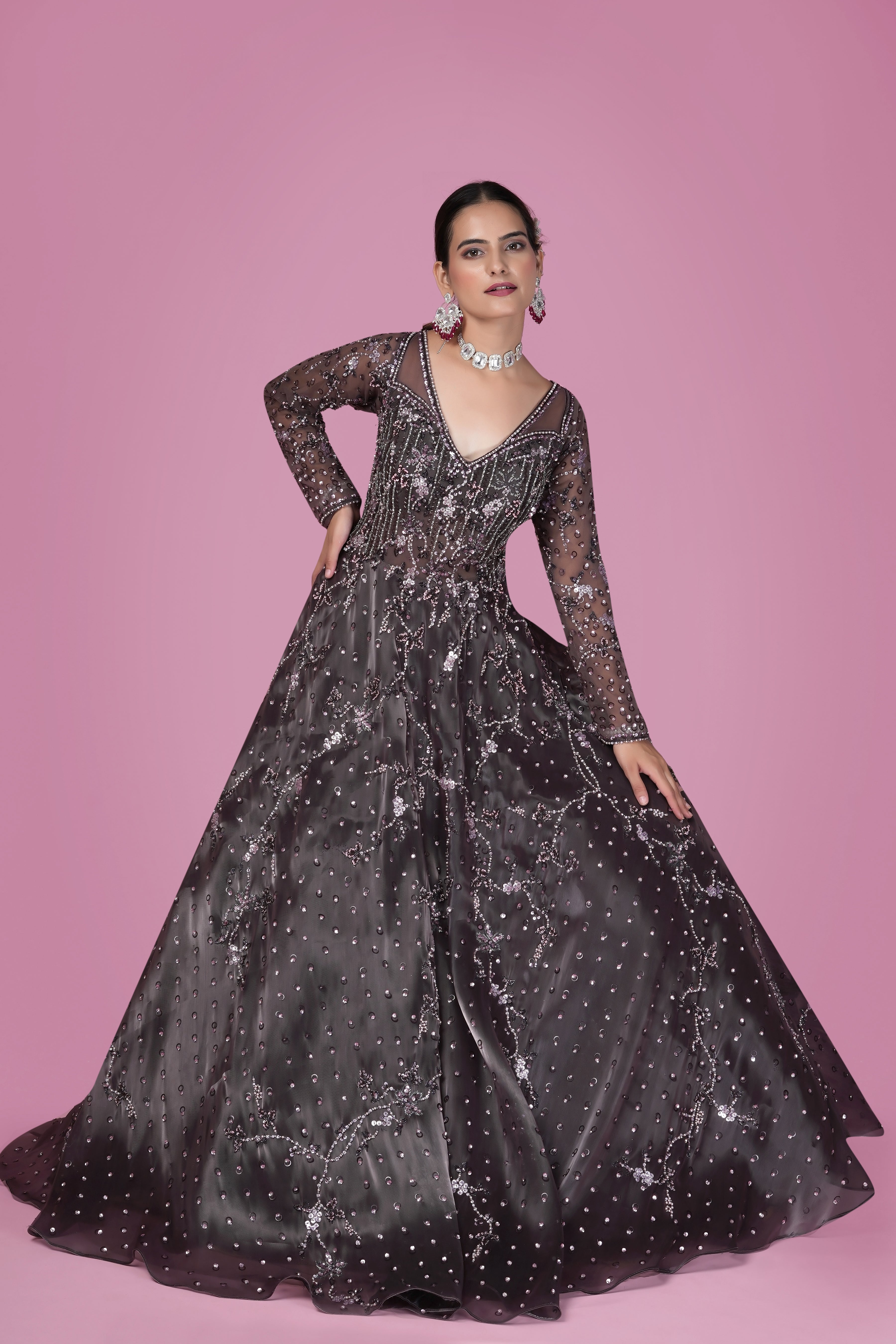 Black Sequin Embellished Gown