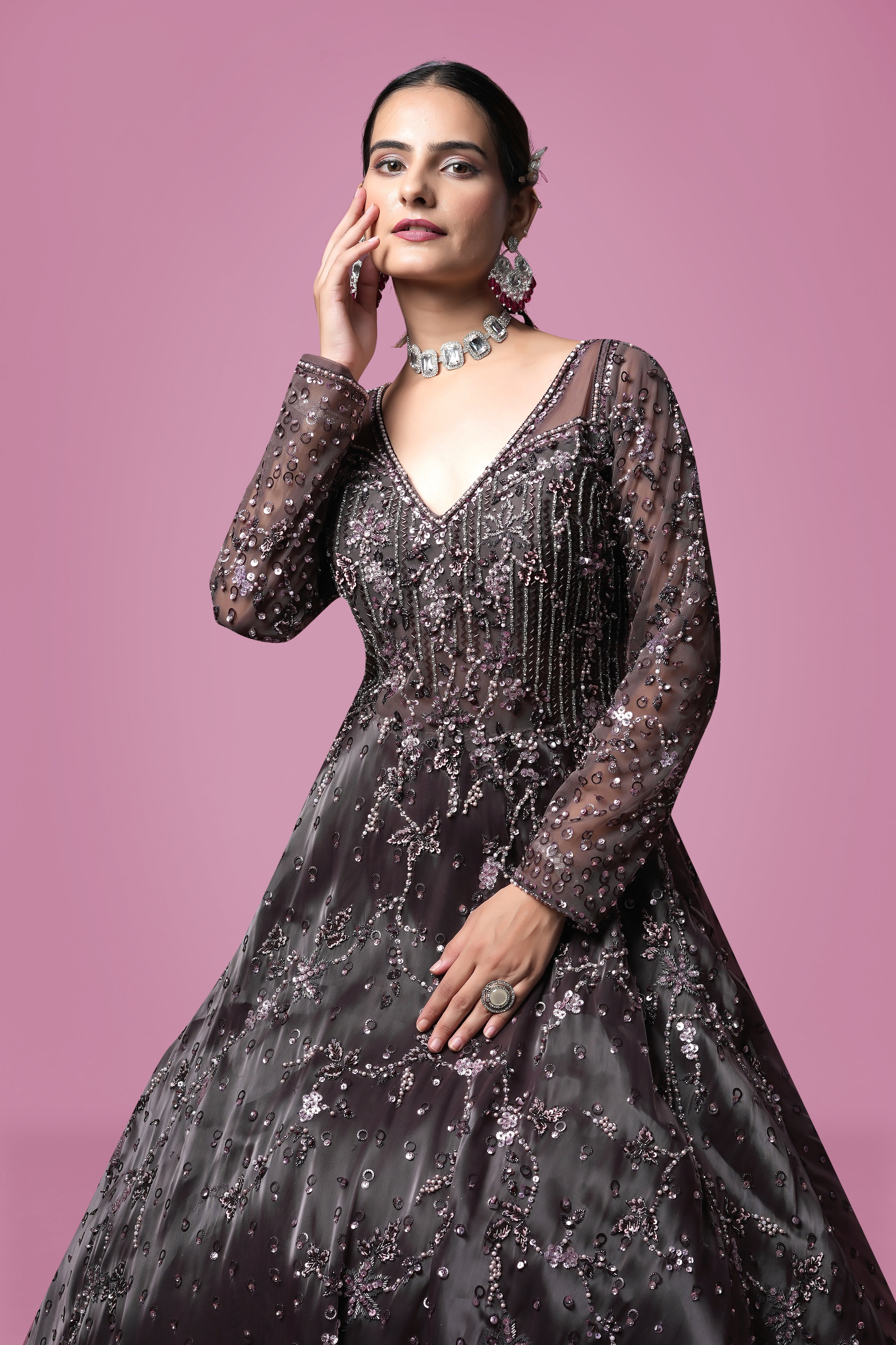 Black Sequin Embellished Gown