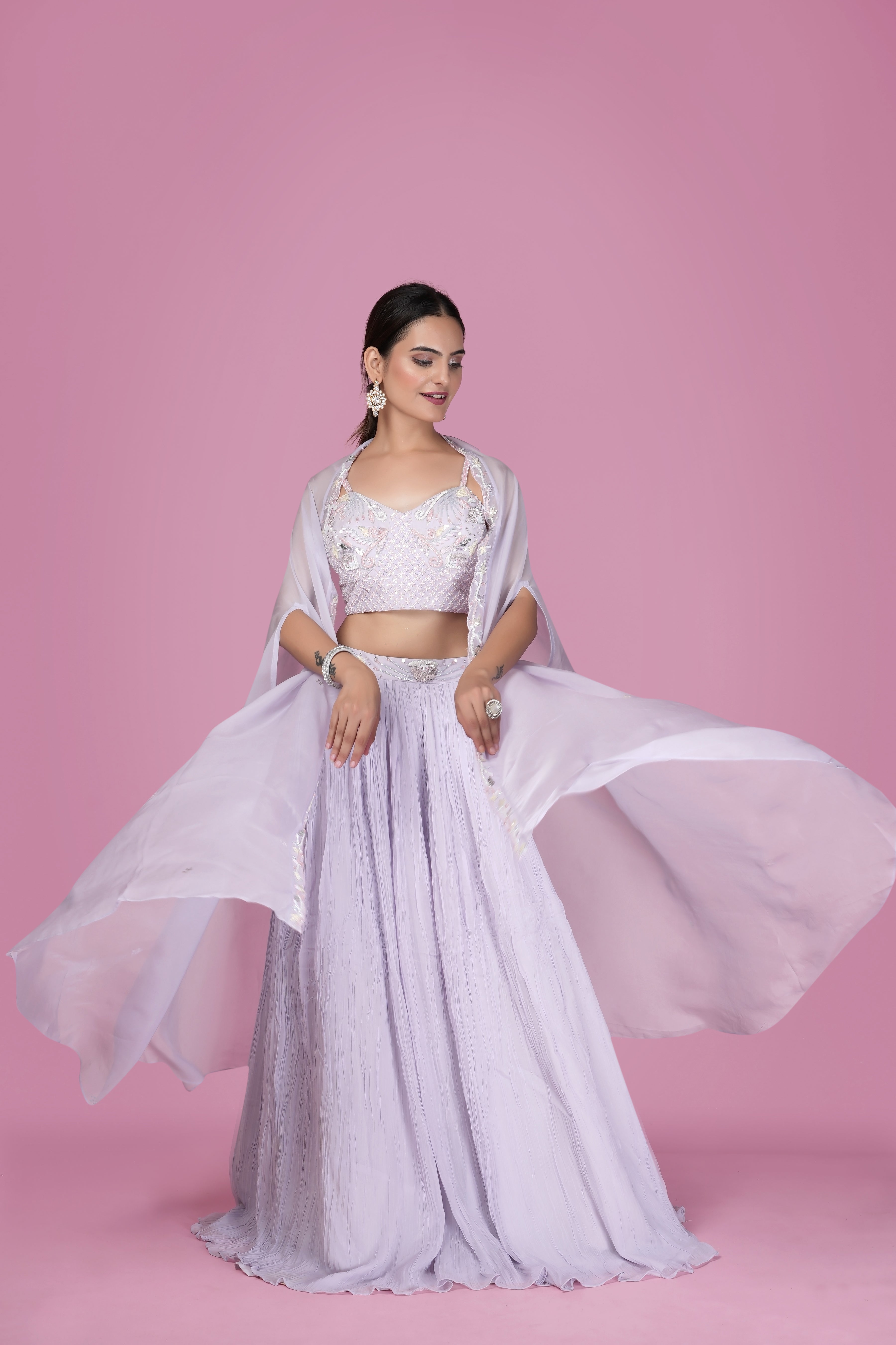 Pastel Lilac Embroidered Lehenga Set
