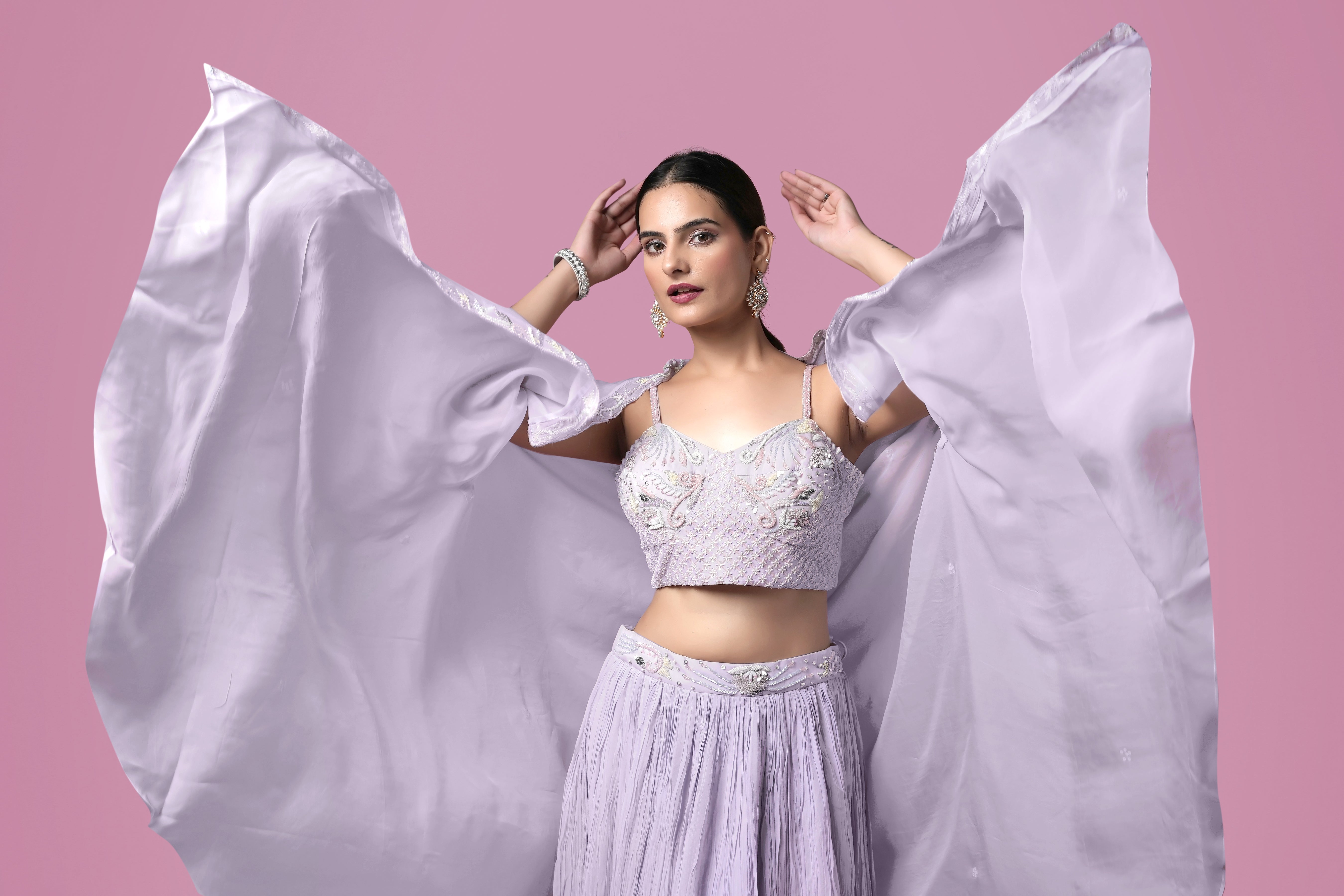 Pastel Lilac Embroidered Lehenga Set