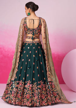 Green Color Poly Chiffon Sequins Embroidered Lehenga