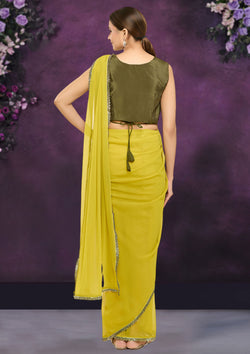 Green Color Georgette Thread And Zari Work Saree