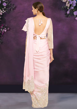 Pink Color Crepe Satin Silk Party Wear Saree
