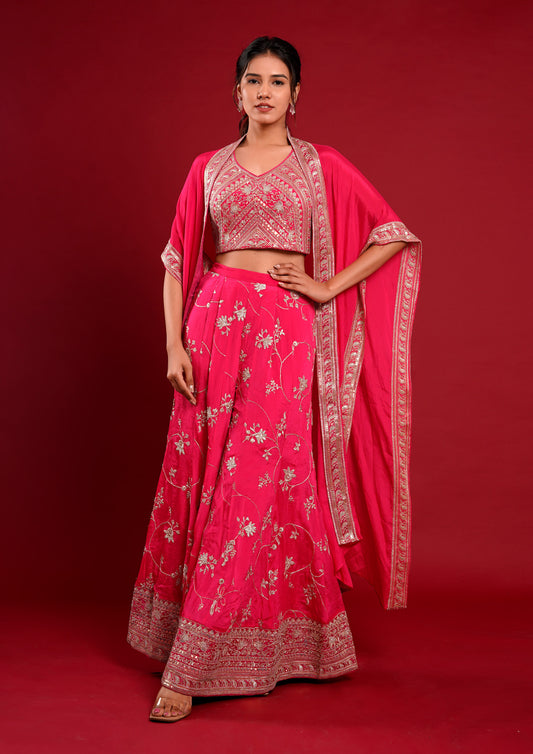 Rani Pink Color Georgette Embroidered Wedding Palazzo Set