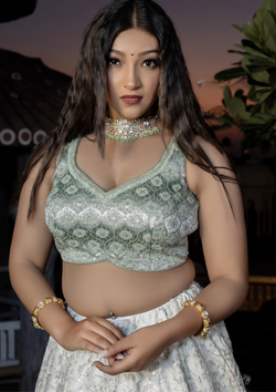 Pista Green Color Sequins Work Lehenga Choli