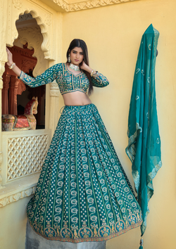 Fancy Sea Green Color Chiffon Lehenga Choli